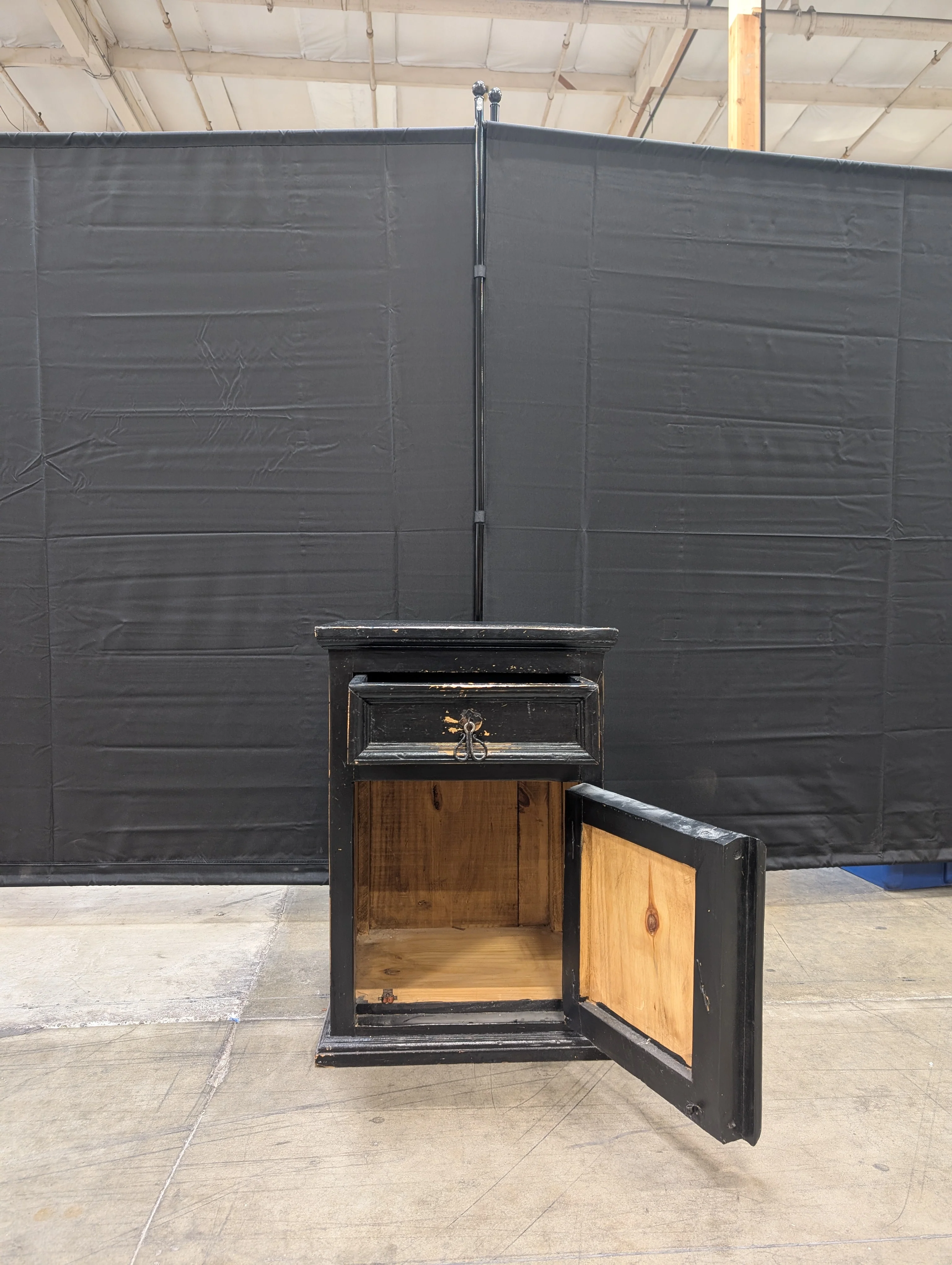 Rustic Black Wood Nightstand with Drawer and Cabinet - Image 5