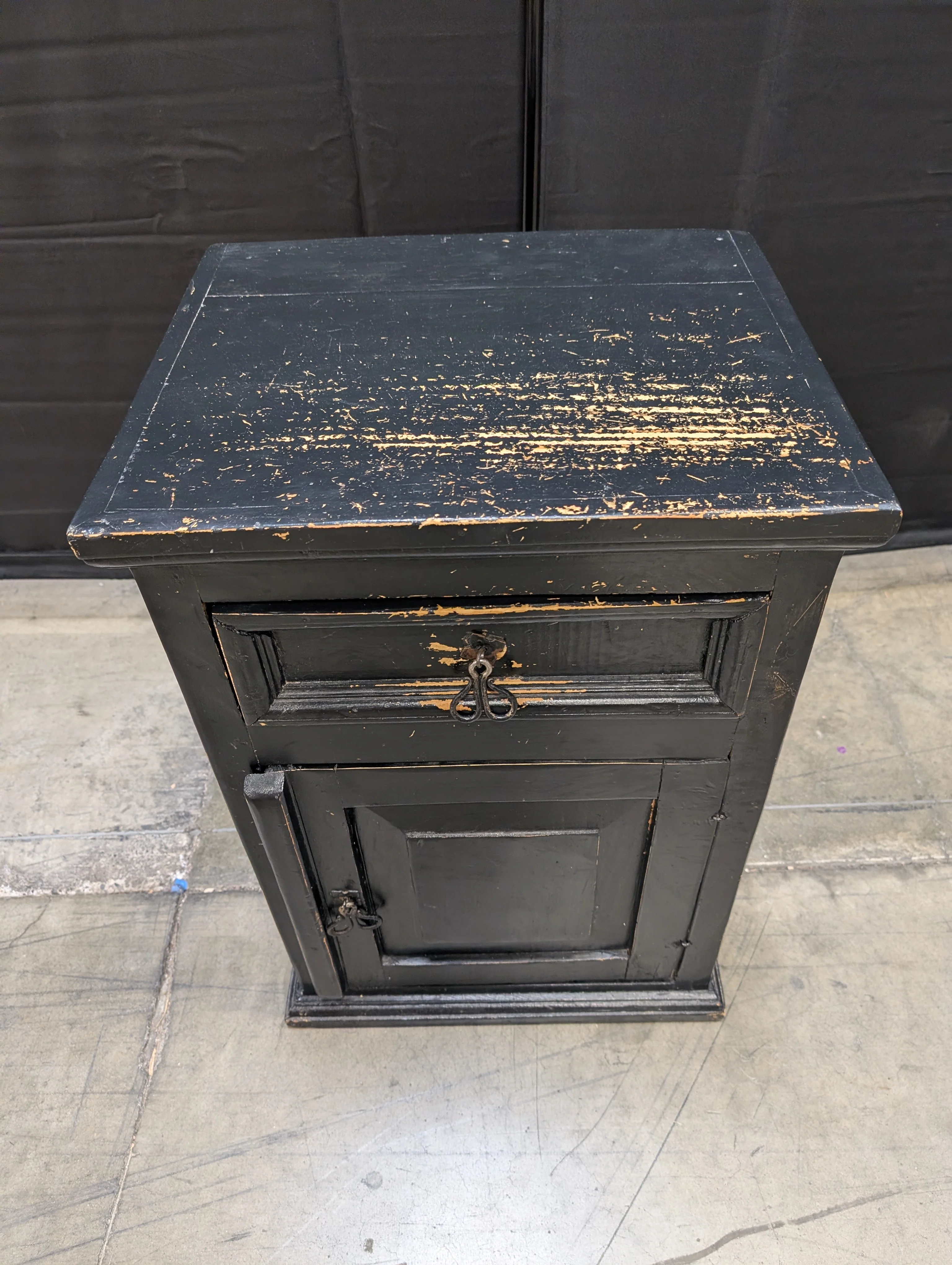 Rustic Black Wood Nightstand with Drawer and Cabinet - Image 7