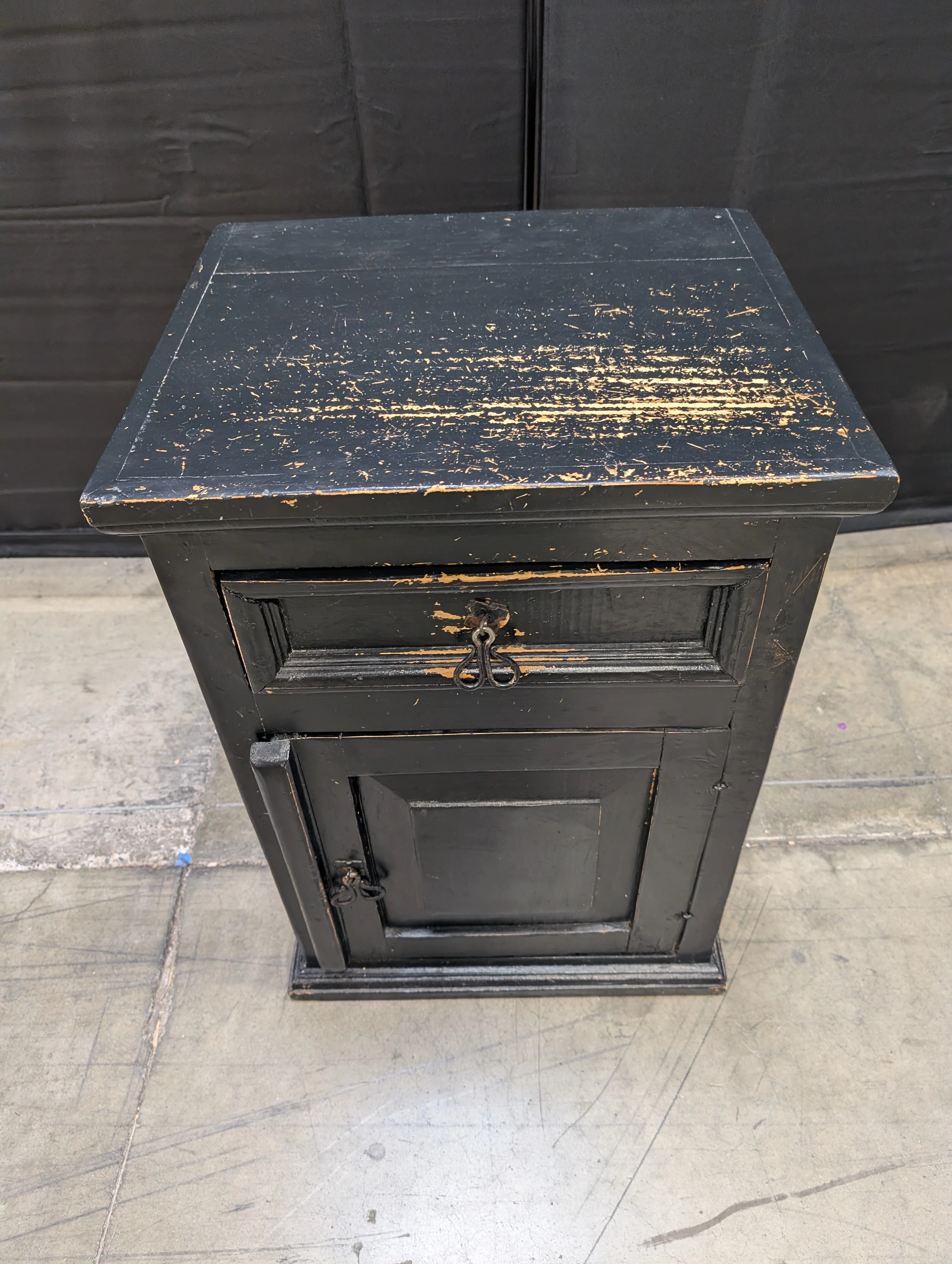 Rustic Black Wood Nightstand with Drawer and Cabinet - Image 8