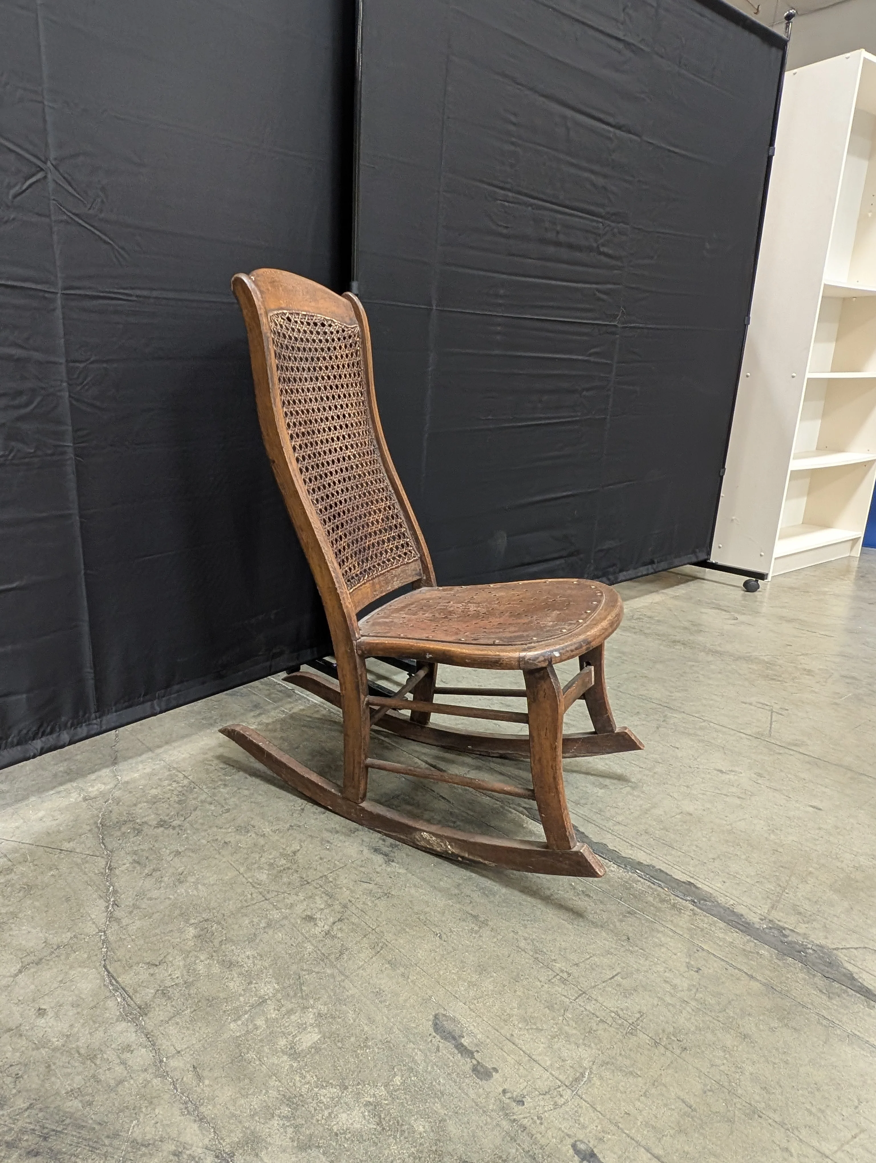 Vintage Wooden Rocking Chair with Cane Backrest - Image 6