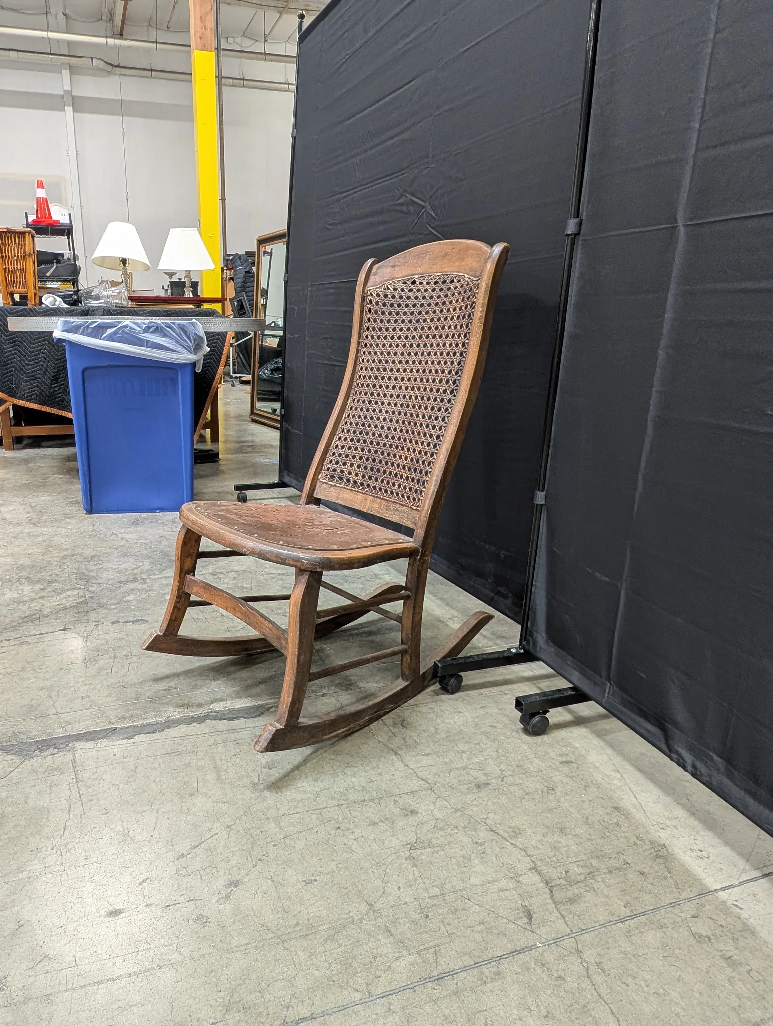 Vintage Wooden Rocking Chair with Cane Backrest - Image 7