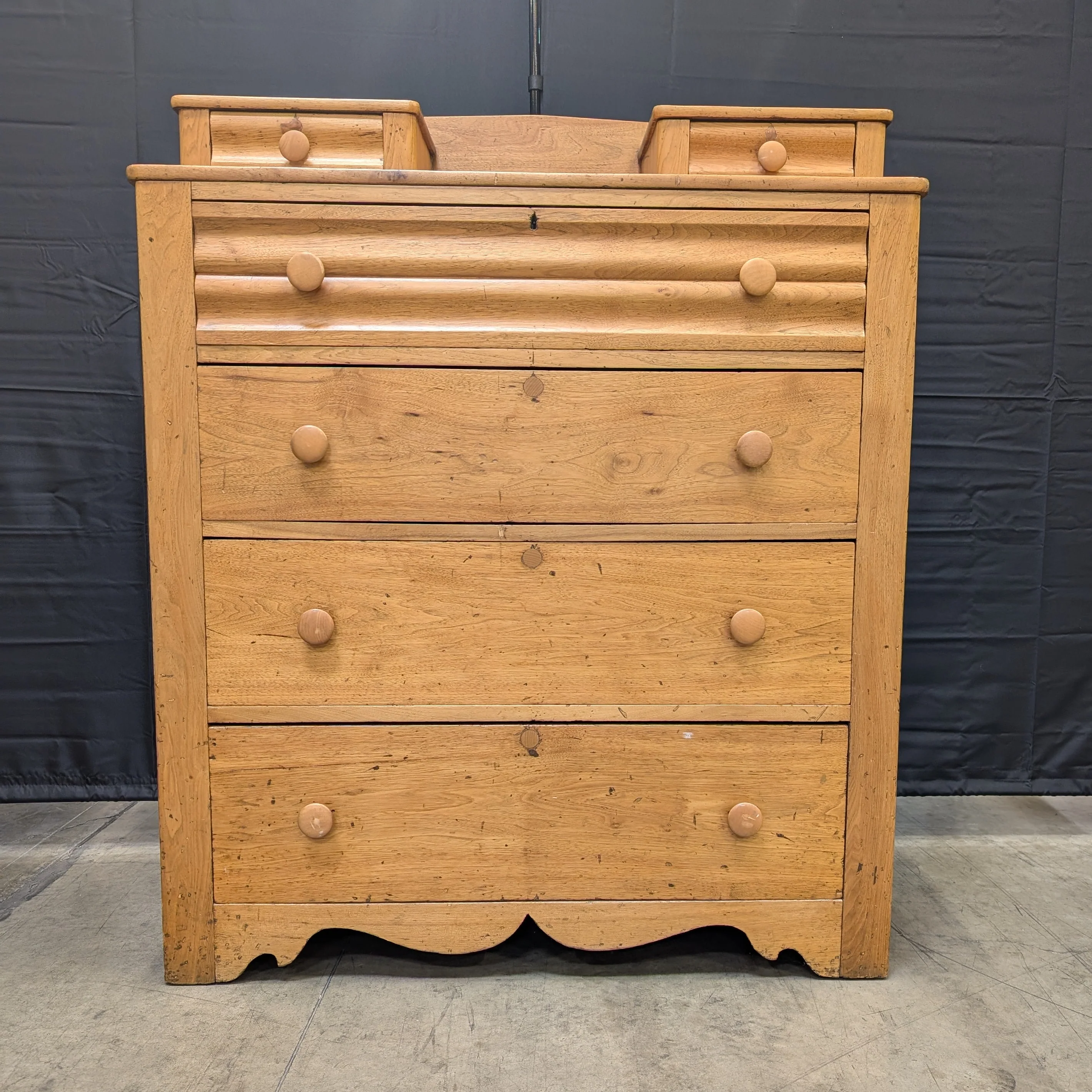 Solid Wood Dresser with Hutch Top and Fluted Detail