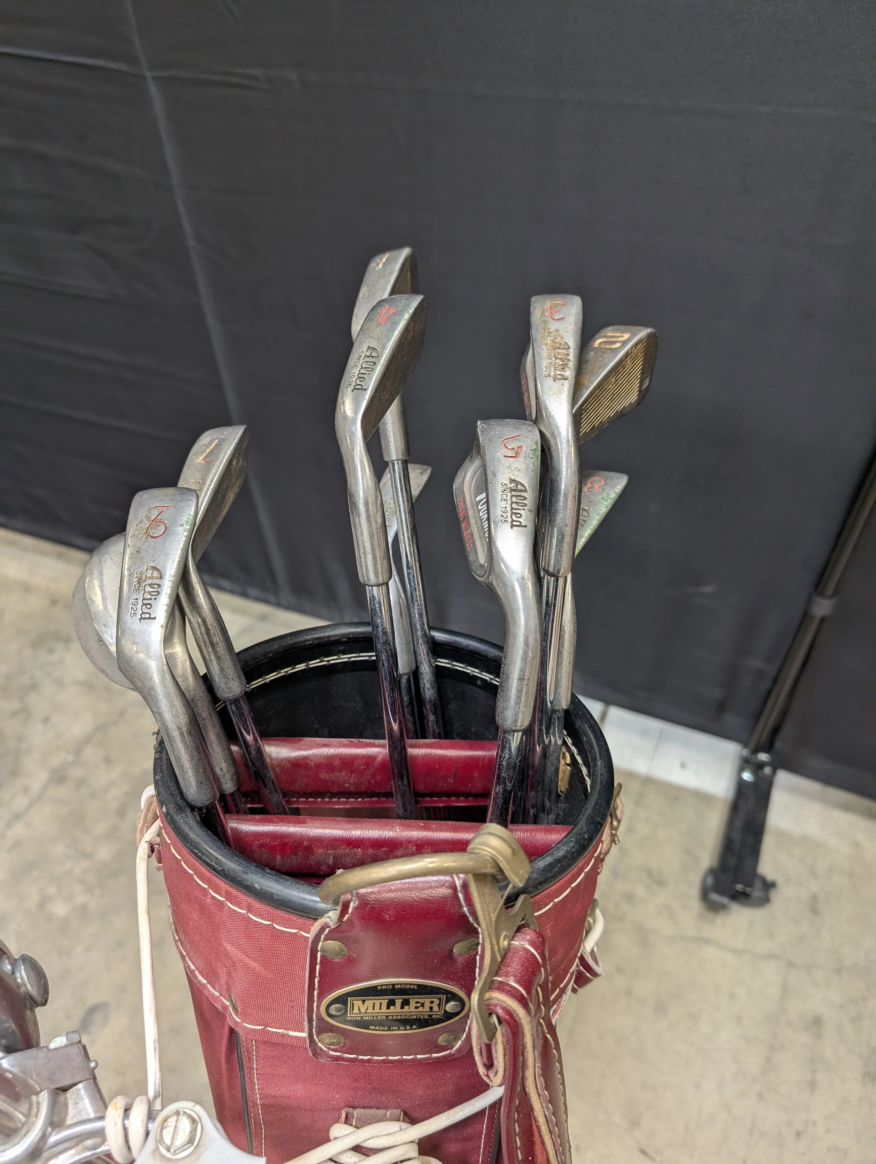 Set of Eleven Golf Clubs with Red Cart Bag and Push Cart - Image 2