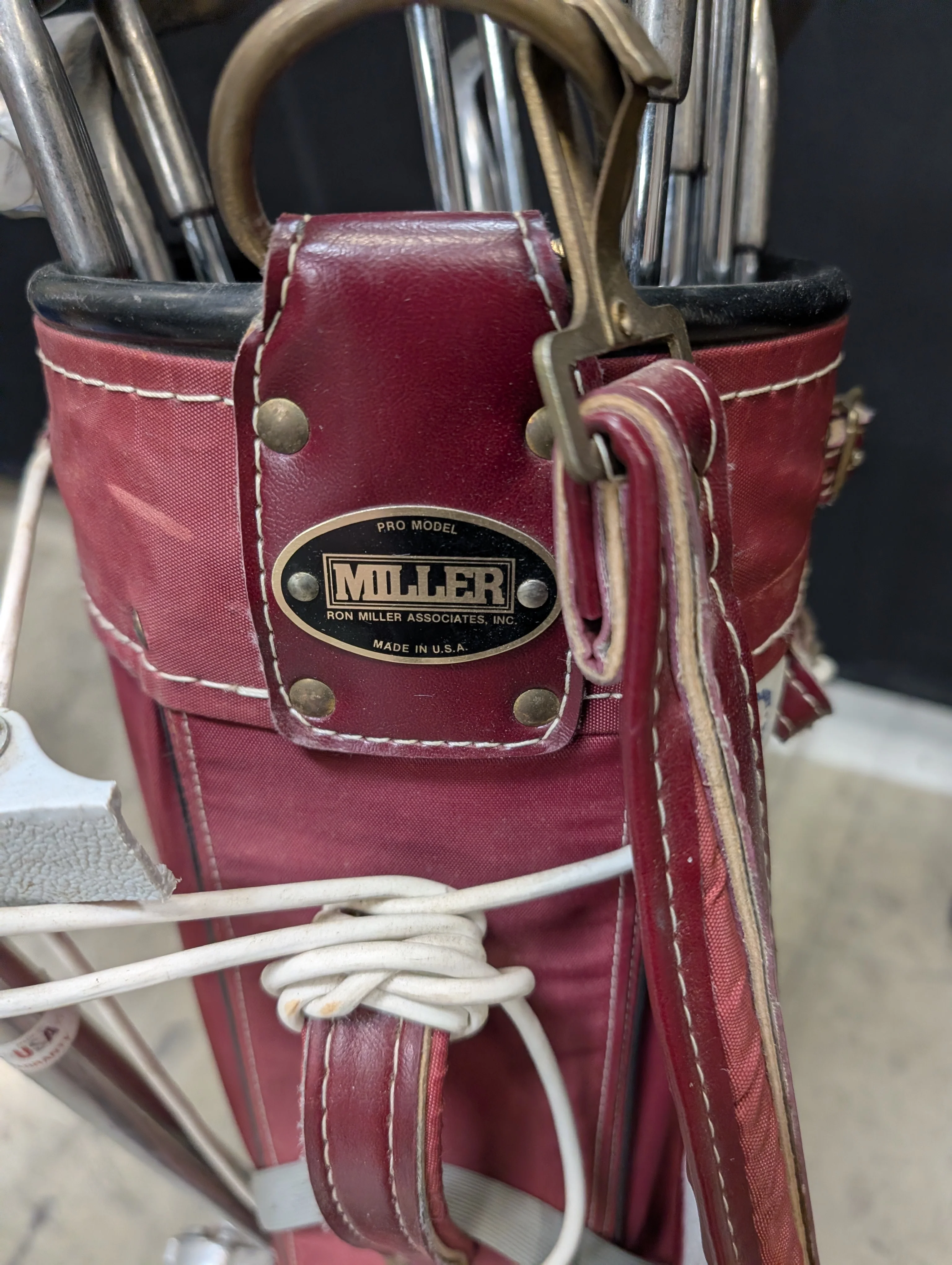 Set of Eleven Golf Clubs with Red Cart Bag and Push Cart - Image 4