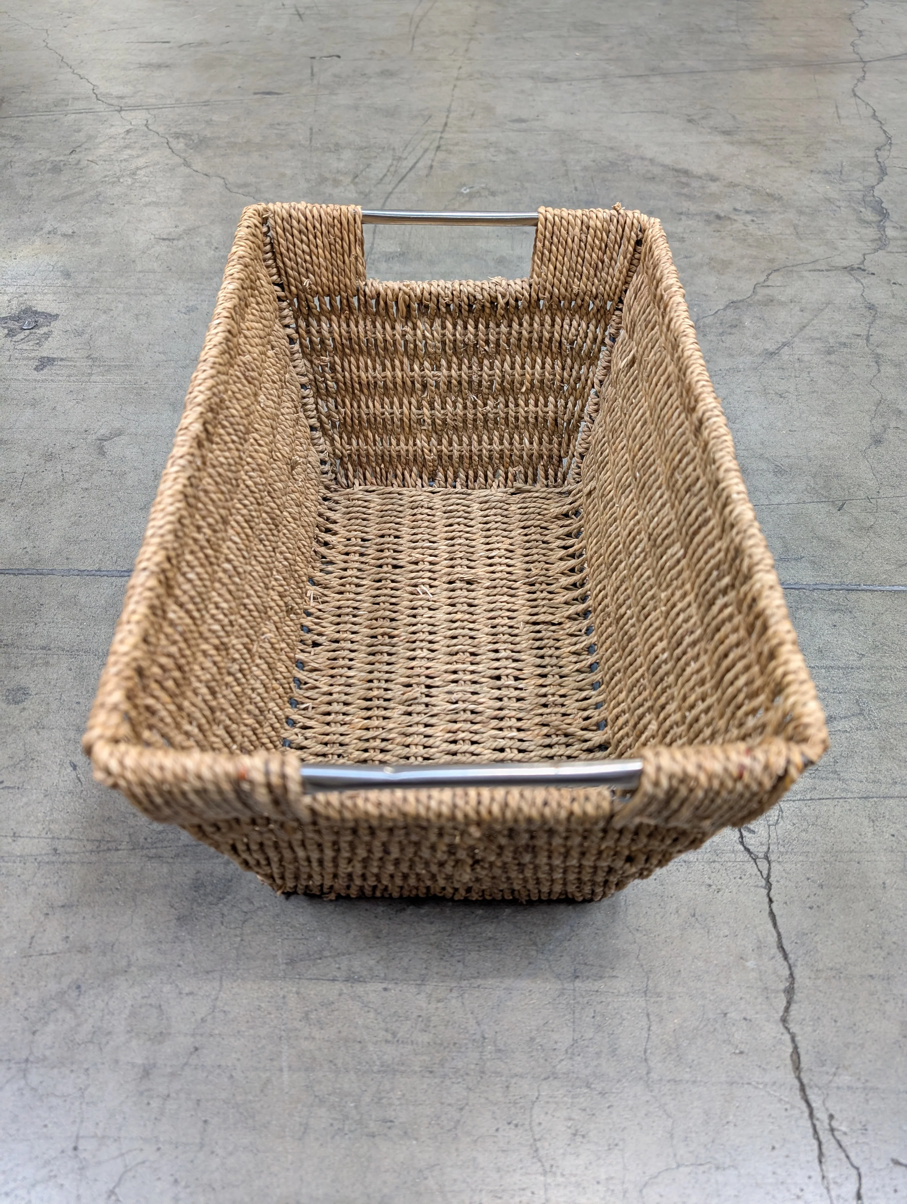 Natural Fiber Rectangular Storage Basket with Metal Handles - Image 2