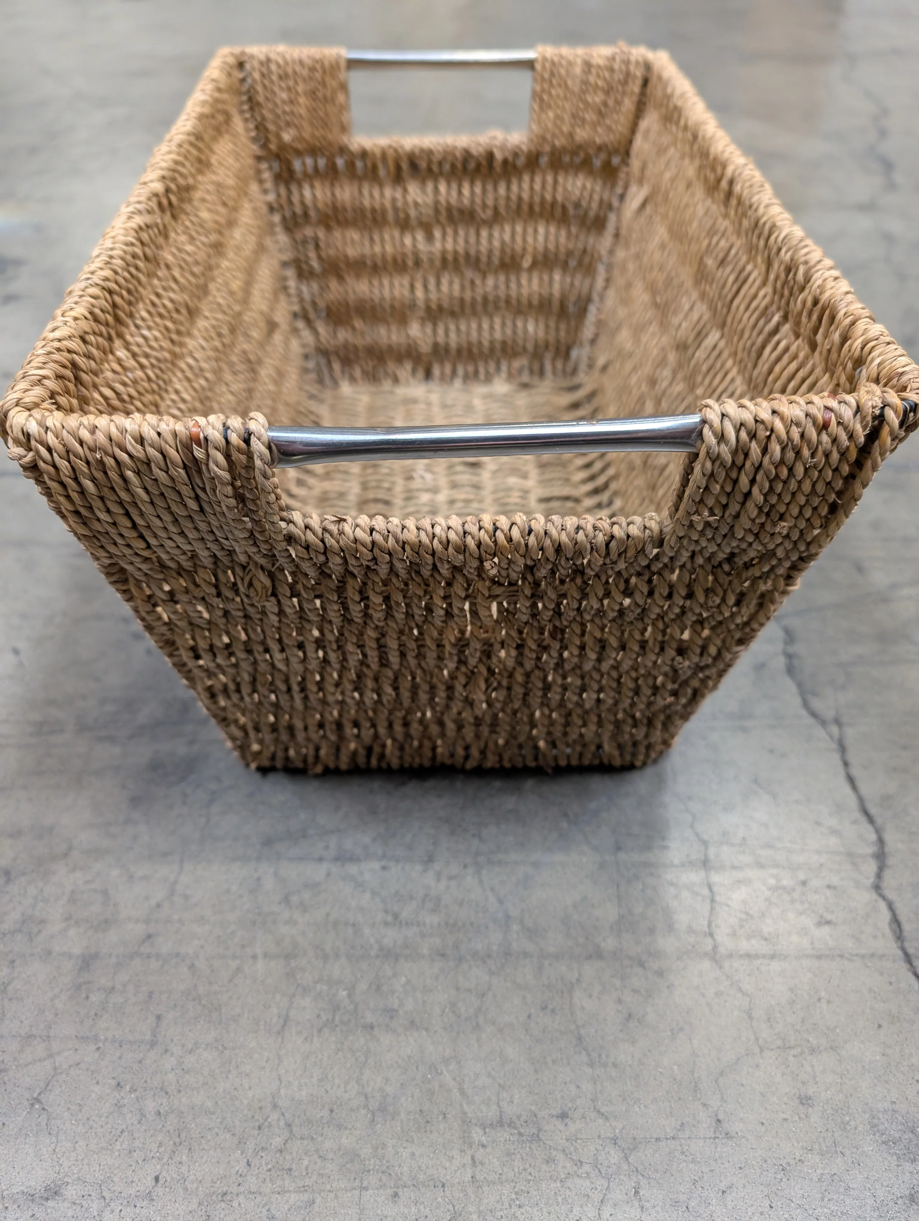 Natural Fiber Rectangular Storage Basket with Metal Handles - Image 3