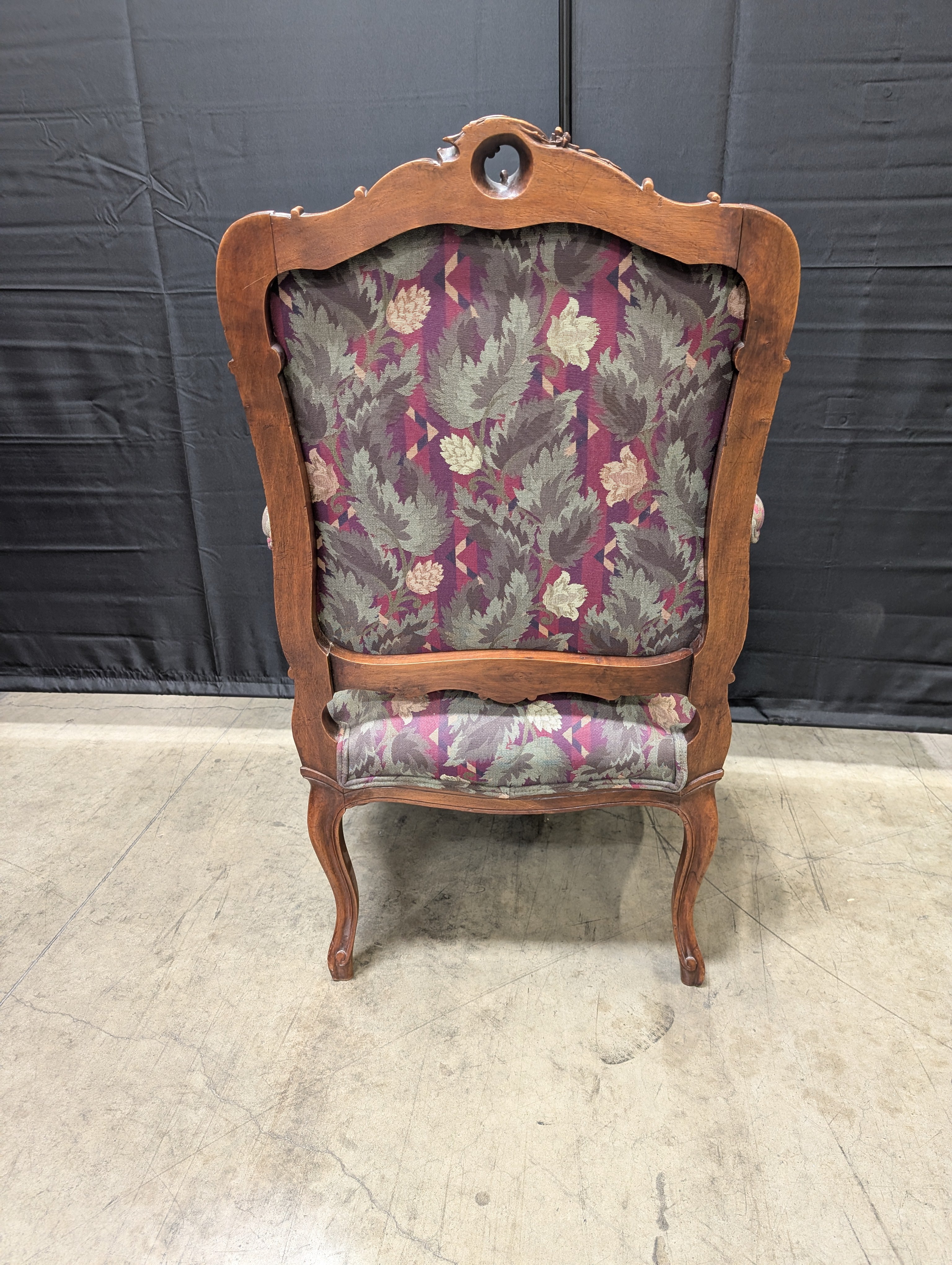 Vintage Carved Wood Armchair with Botanical Upholstery - Image 10