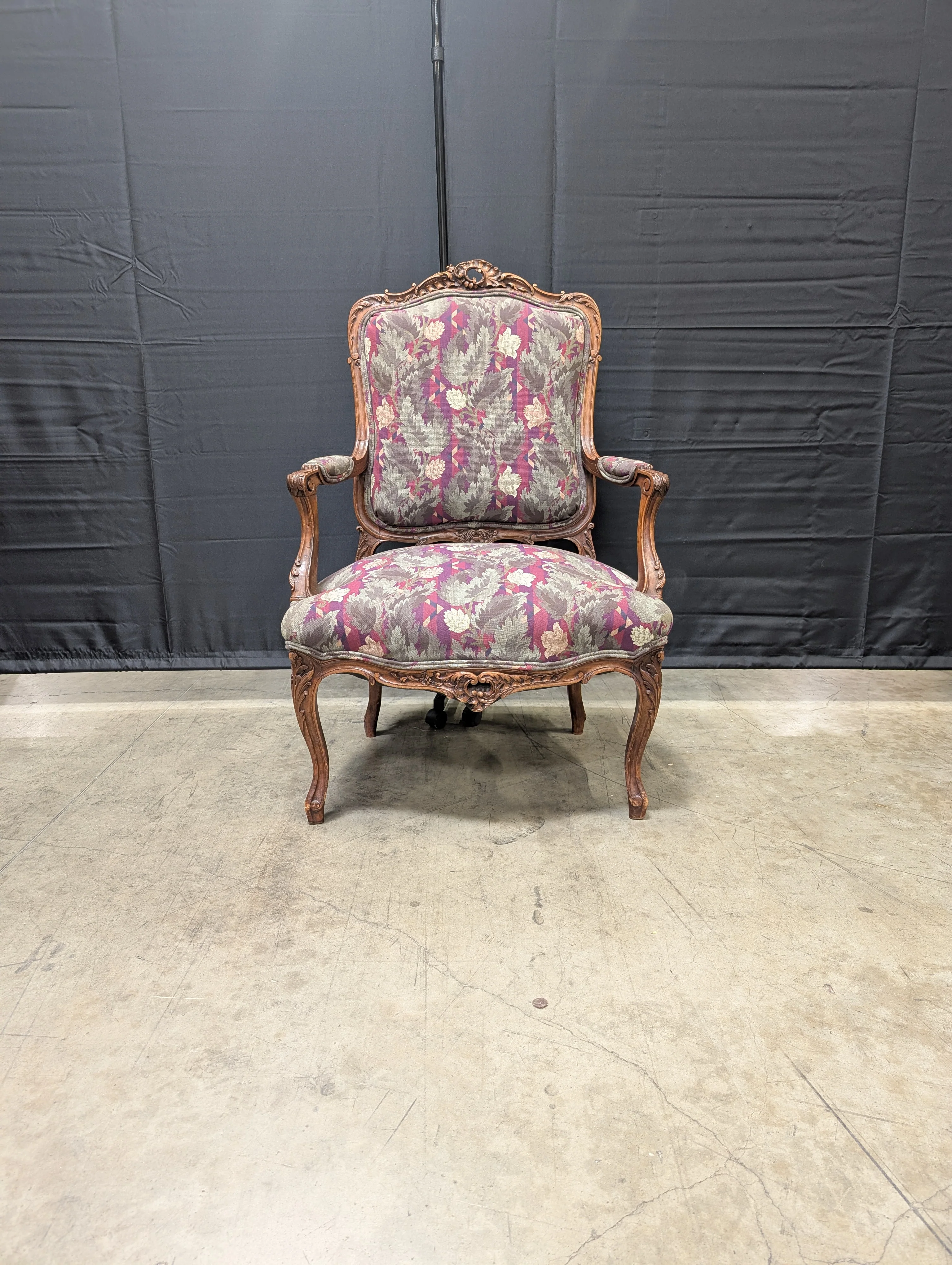 Vintage Carved Wood Armchair with Botanical Upholstery - Image 11