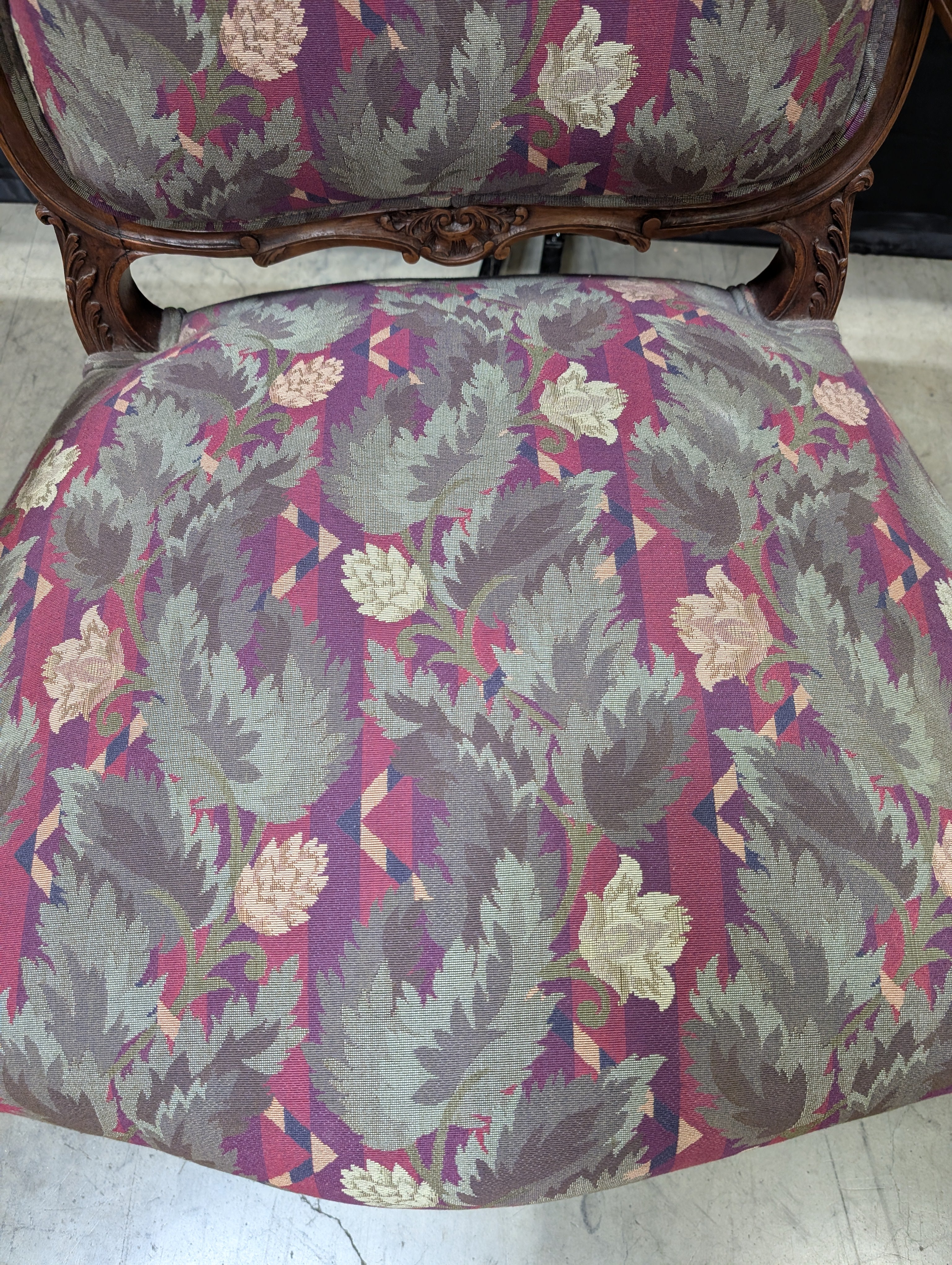 Vintage Carved Wood Armchair with Botanical Upholstery - Image 12