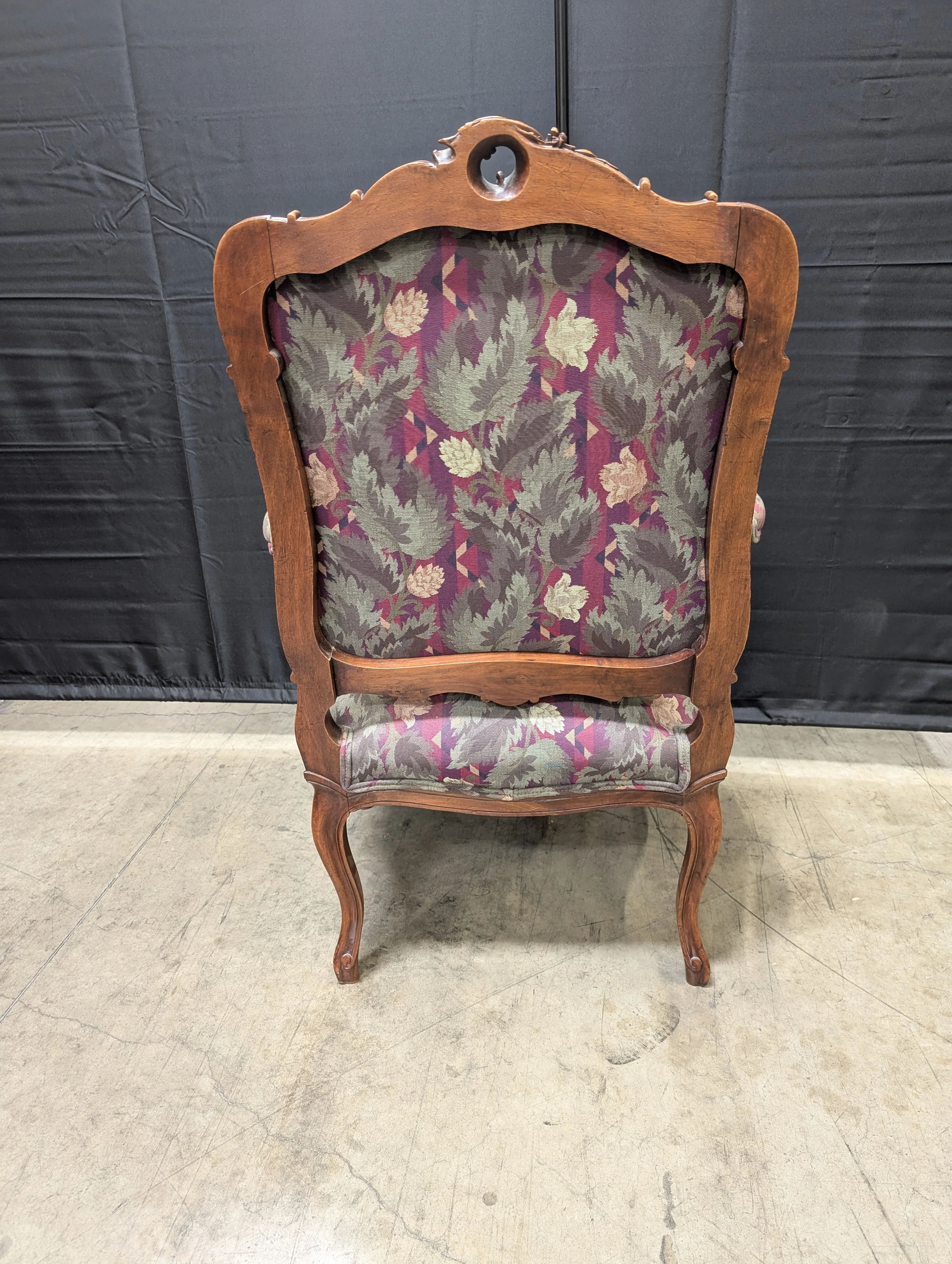 Vintage Carved Wood Armchair with Botanical Upholstery - Image 4