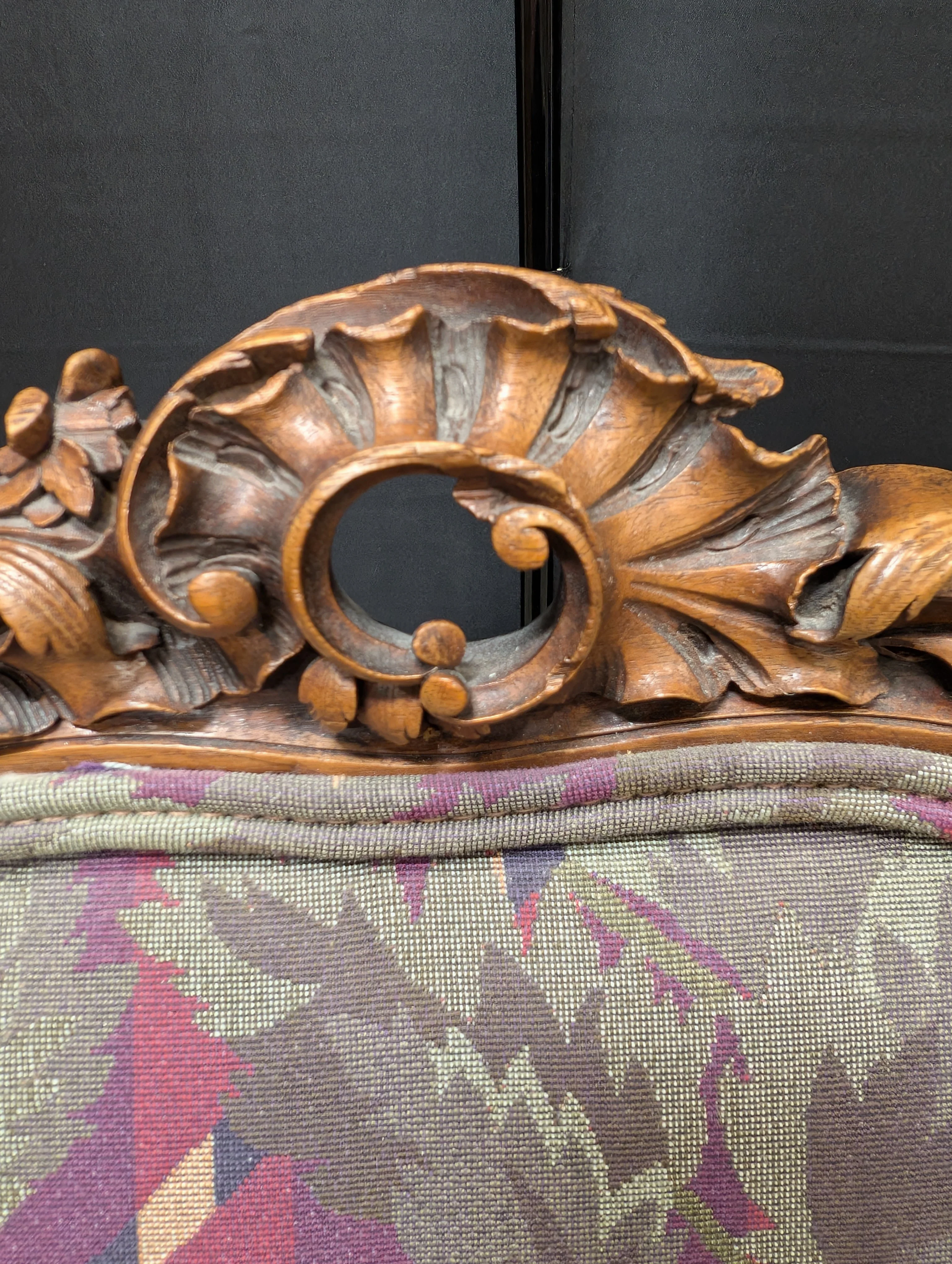 Vintage Carved Wood Armchair with Botanical Upholstery - Image 6