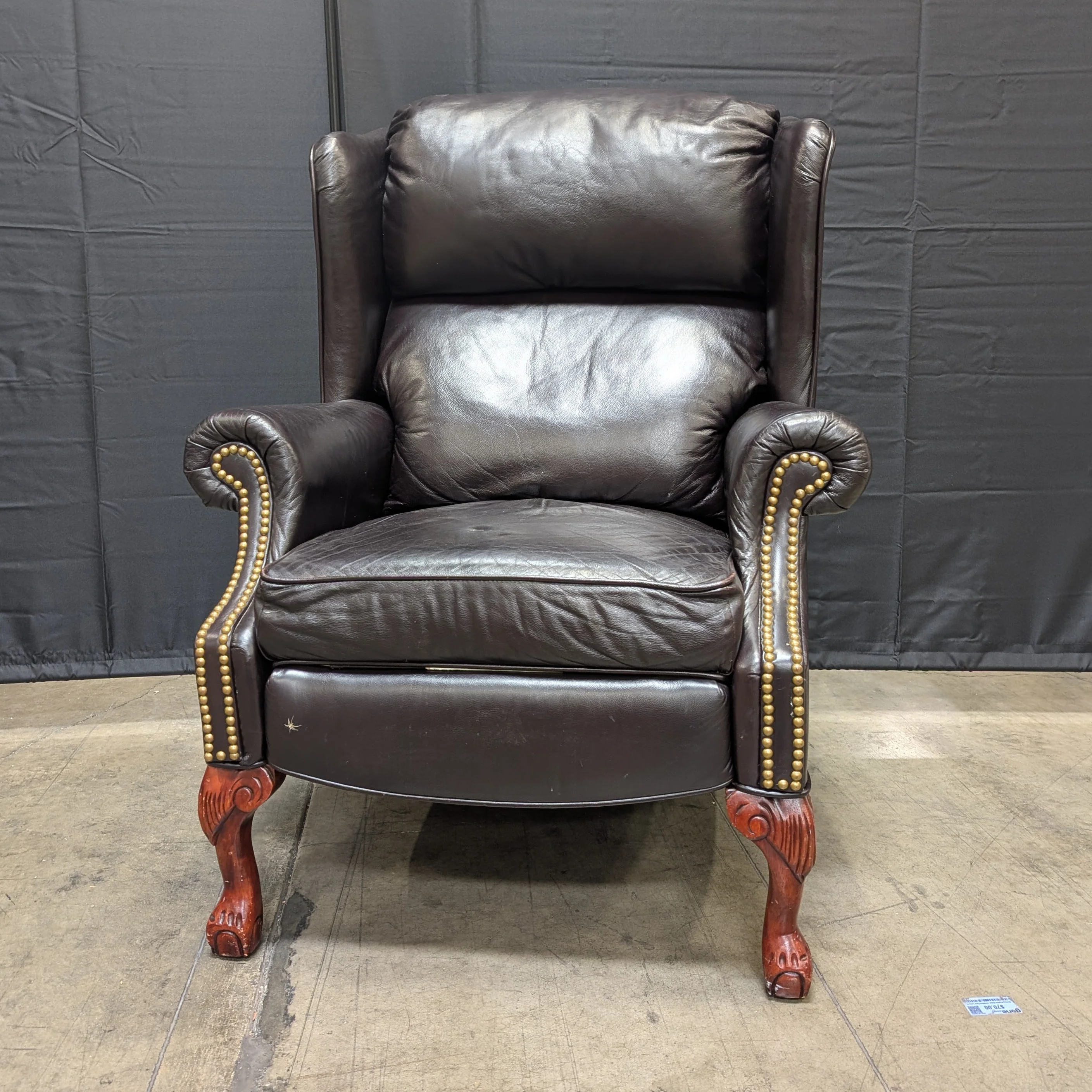 Lane Furniture Classic Dark Brown Leather Wingback Club Chair with Nailhead Trim