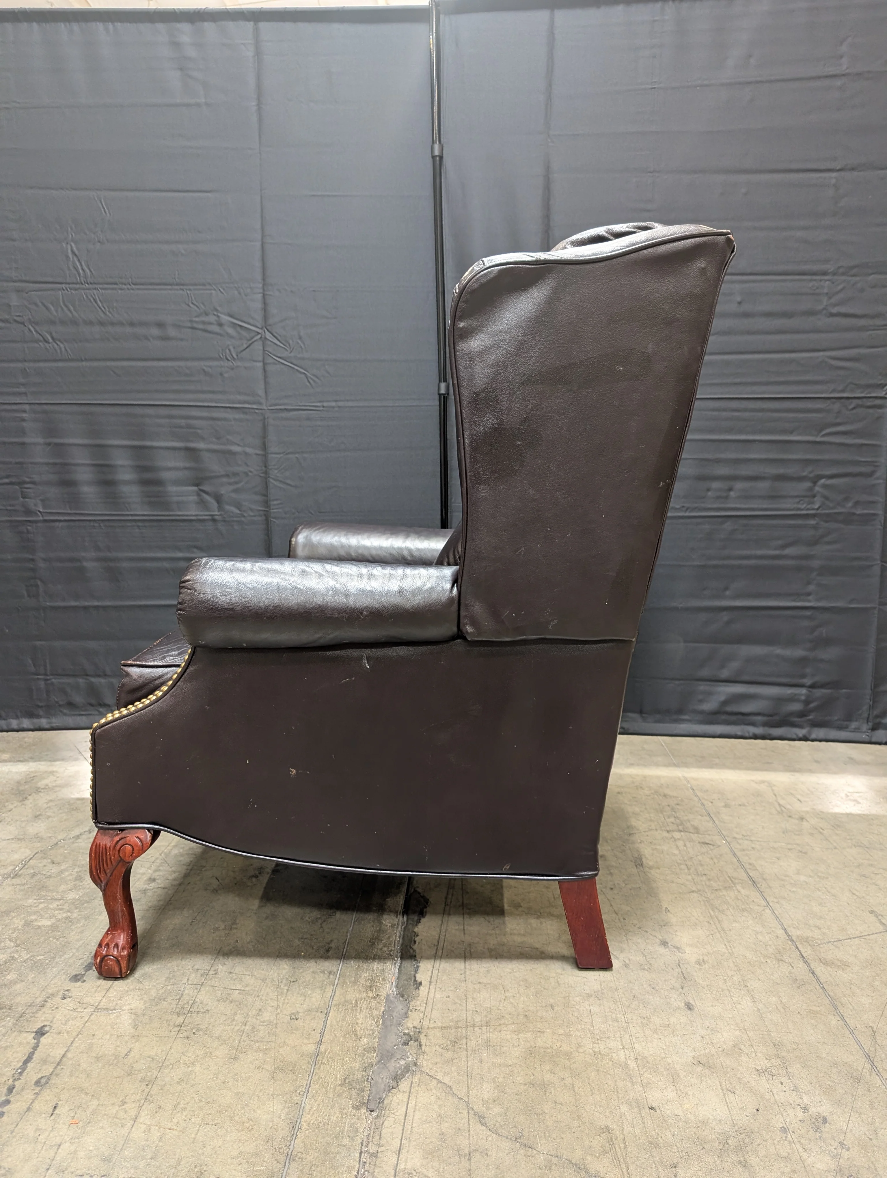 Lane Furniture Classic Dark Brown Leather Wingback Club Chair with Nailhead Trim - Image 4