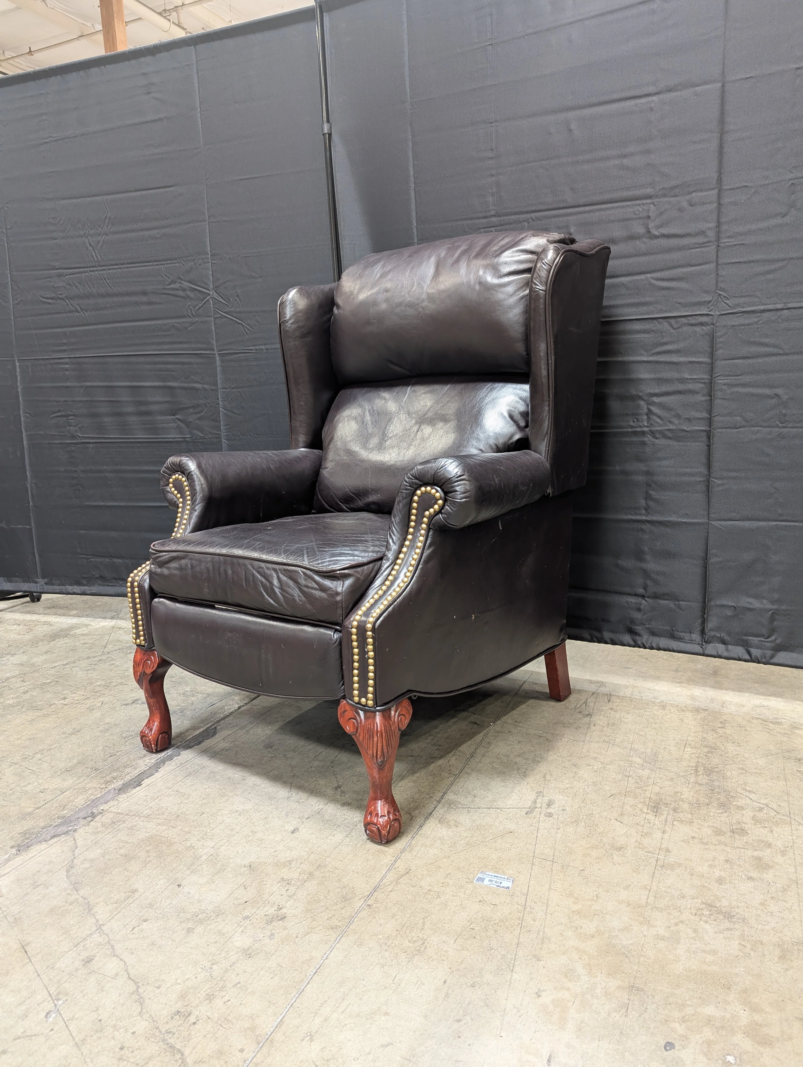 Lane Furniture Classic Dark Brown Leather Wingback Club Chair with Nailhead Trim - Image 6