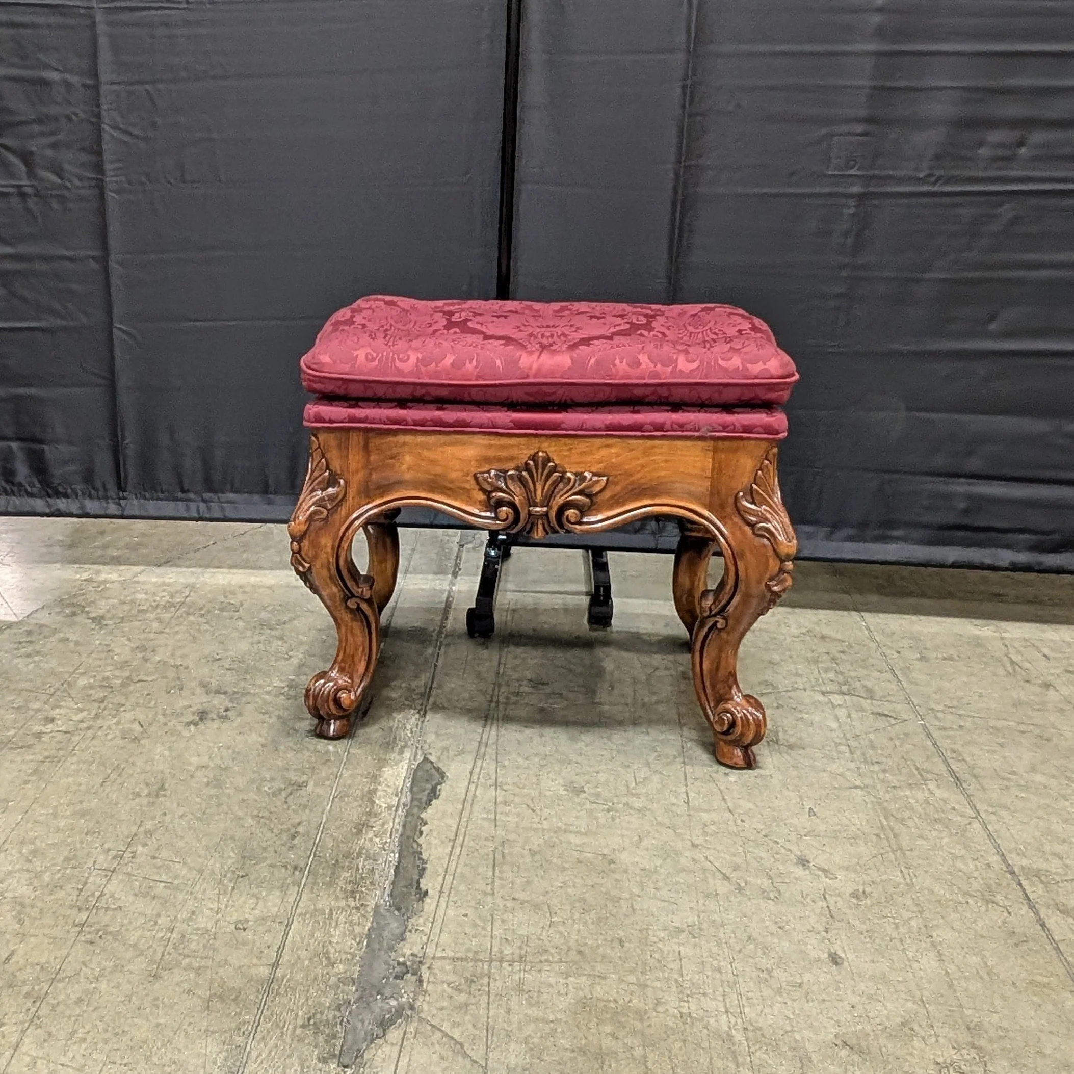 Ornate Carved Wood Tufted Ottoman - Image 3