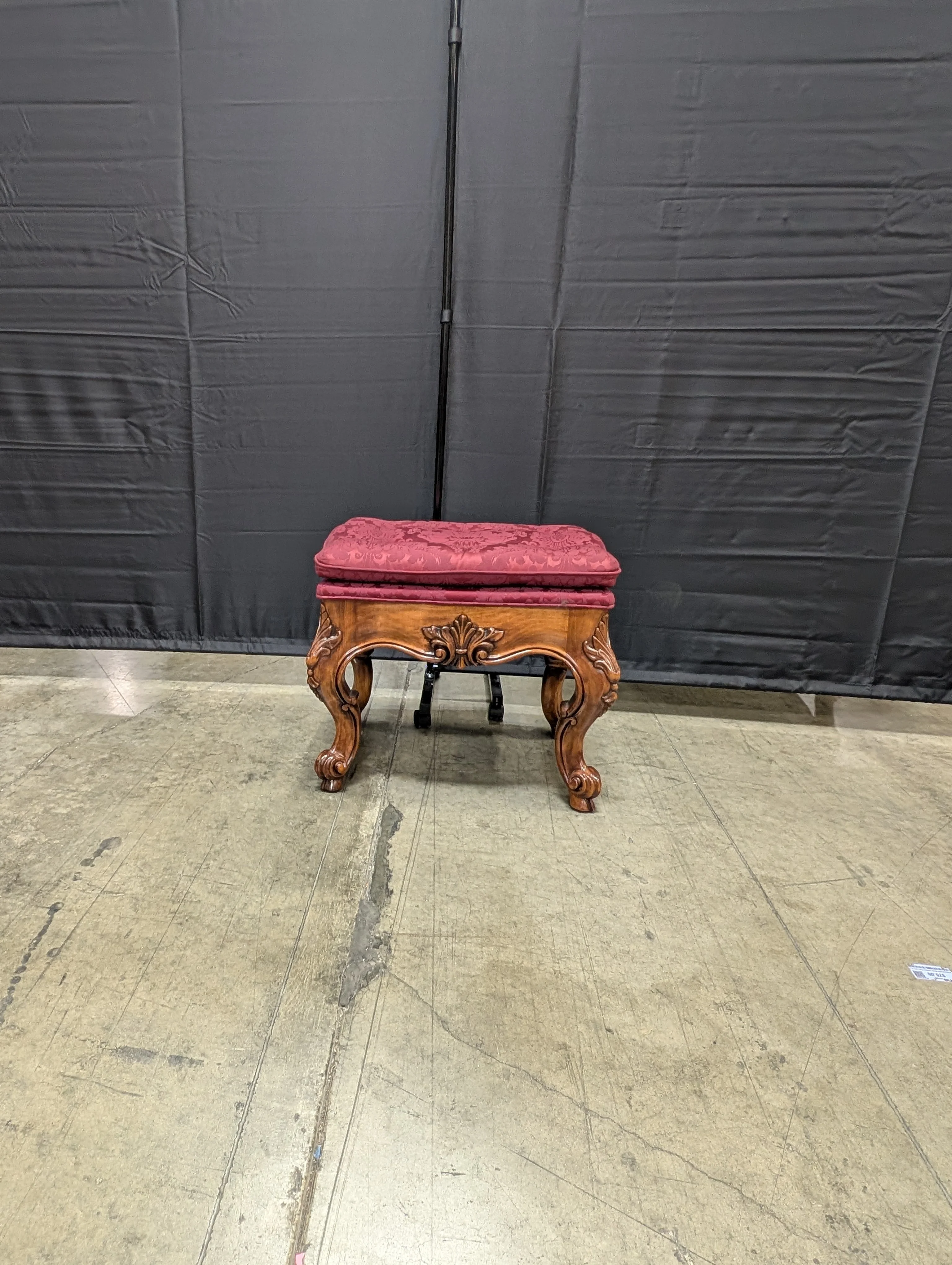 Ornate Carved Wood Tufted Ottoman - Image 4