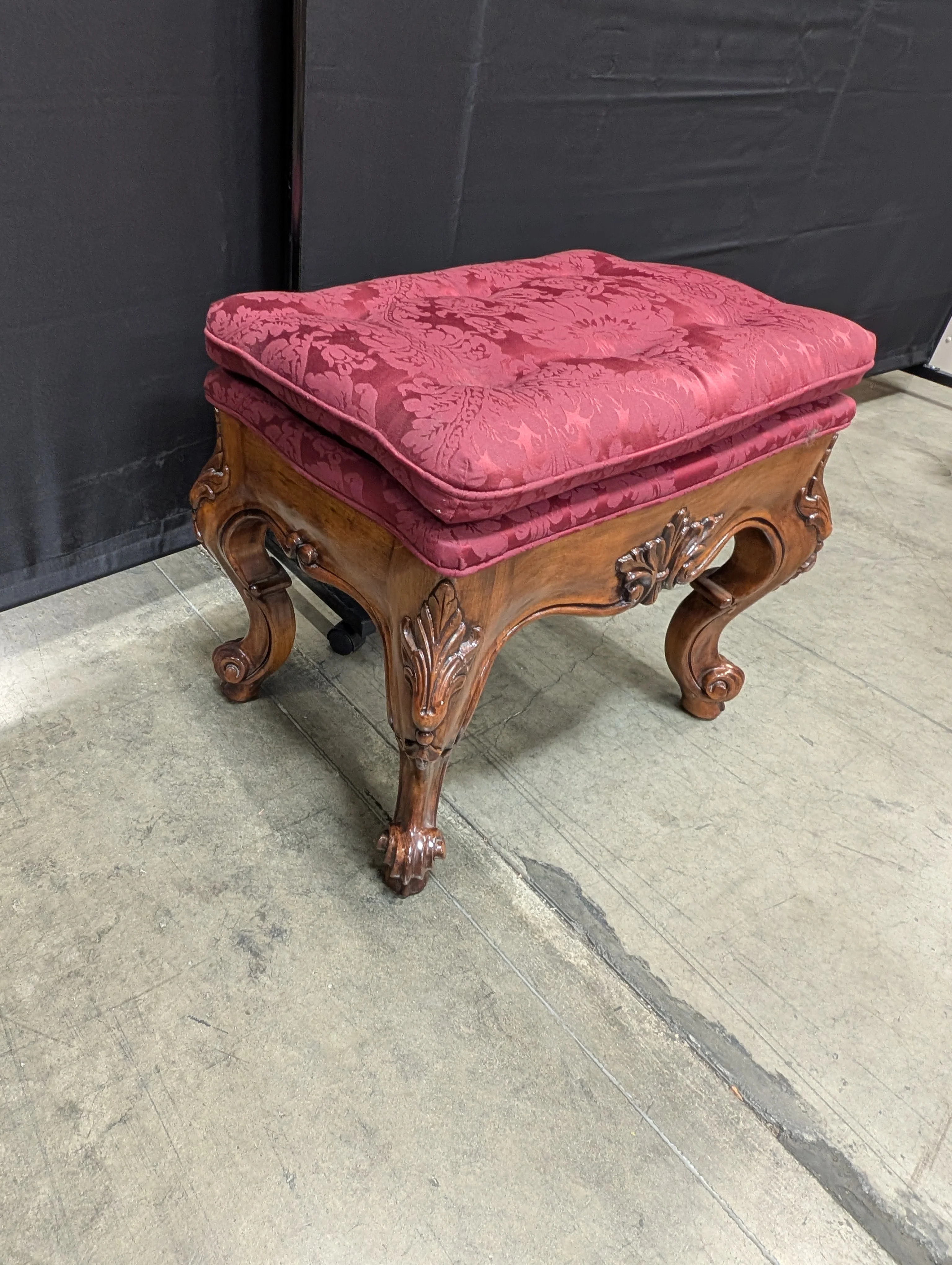 Ornate Carved Wood Tufted Ottoman - Image 6