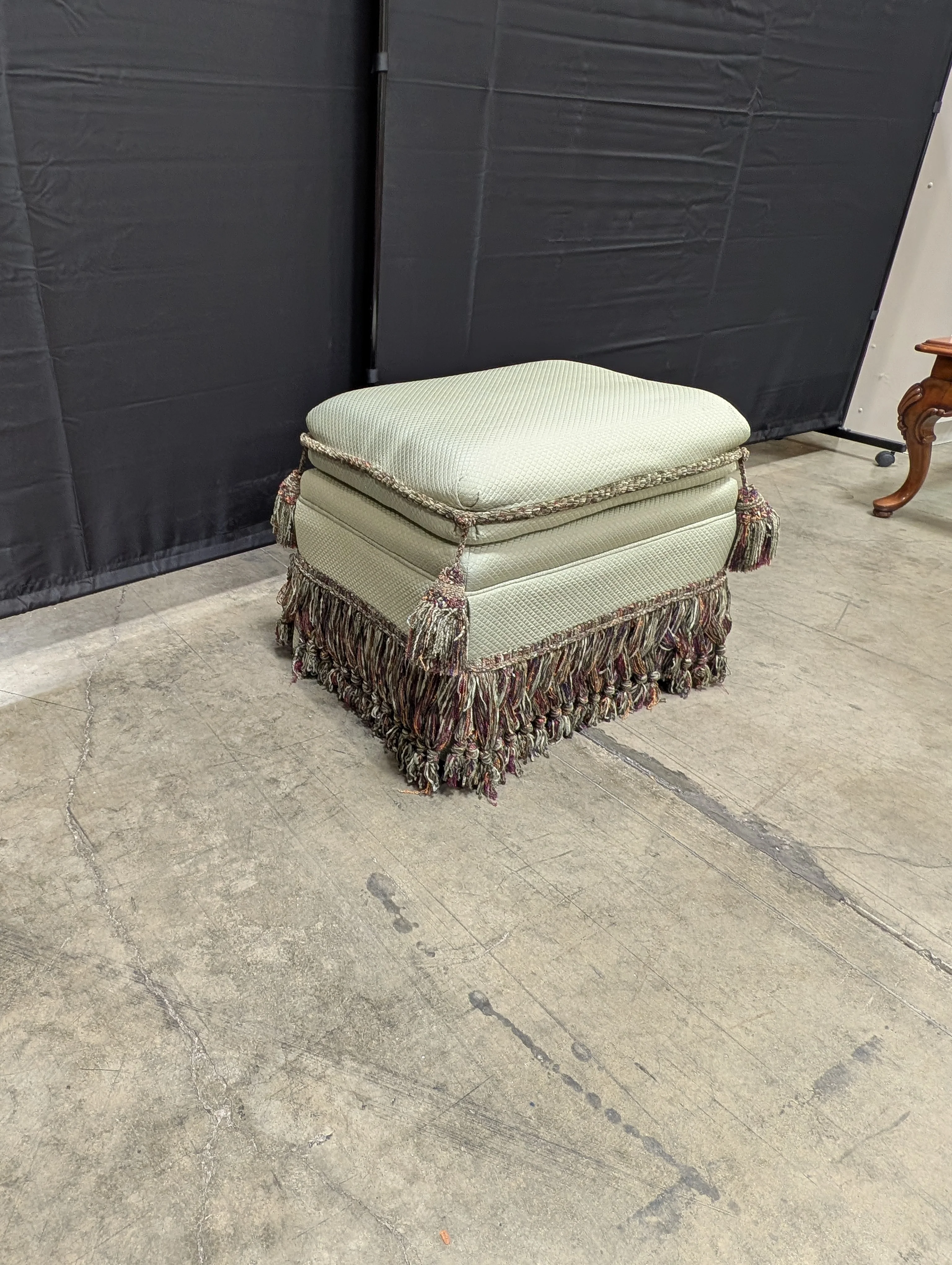 Textured Upholstered Cushion with Tassel Fringe Trim - Image 2