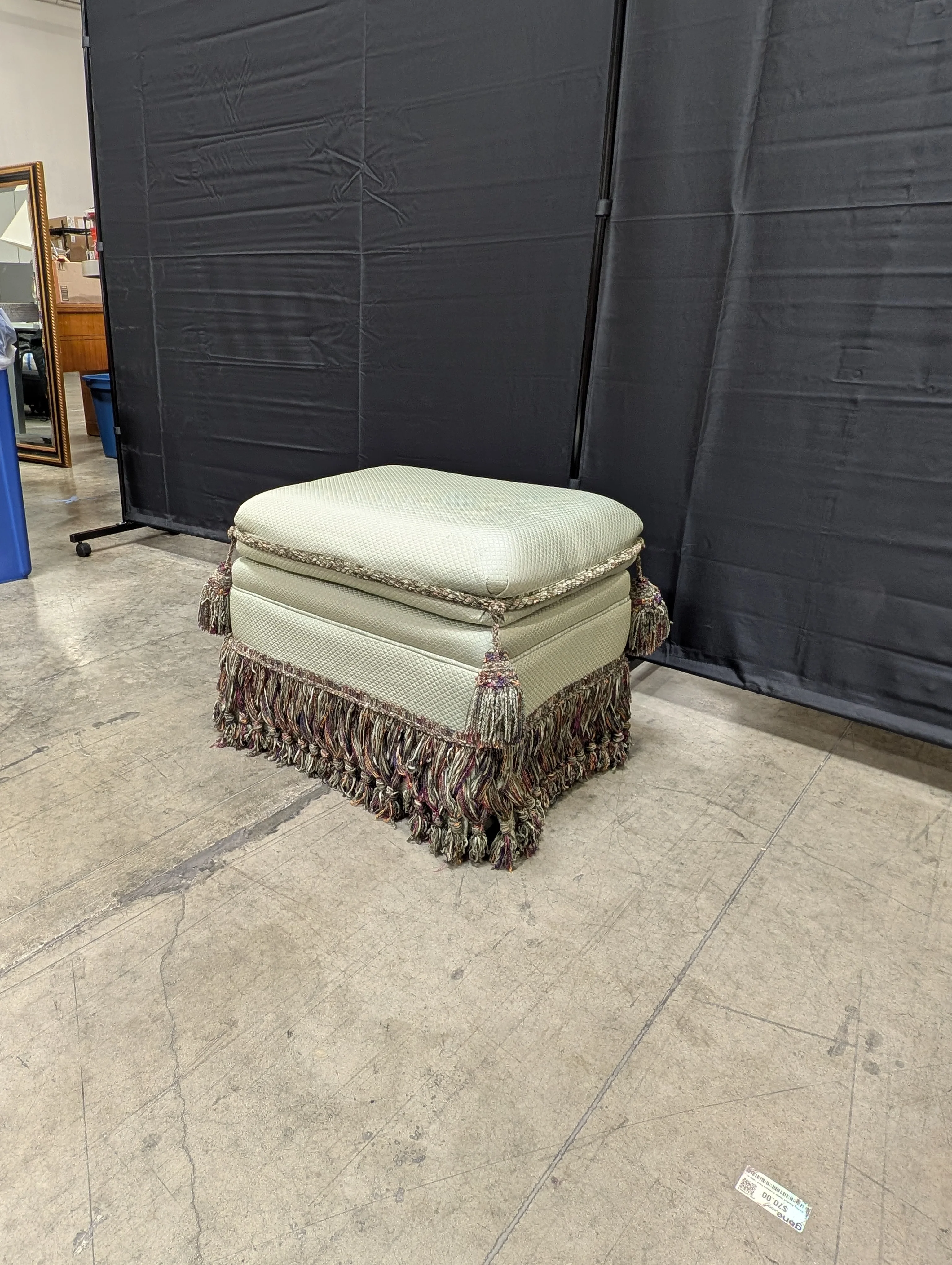 Textured Upholstered Cushion with Tassel Fringe Trim - Image 3