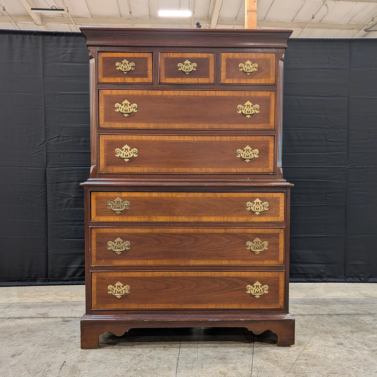 Dixie 1981 Traditional Wood Chest on Chest Dresser with Brass Hardware