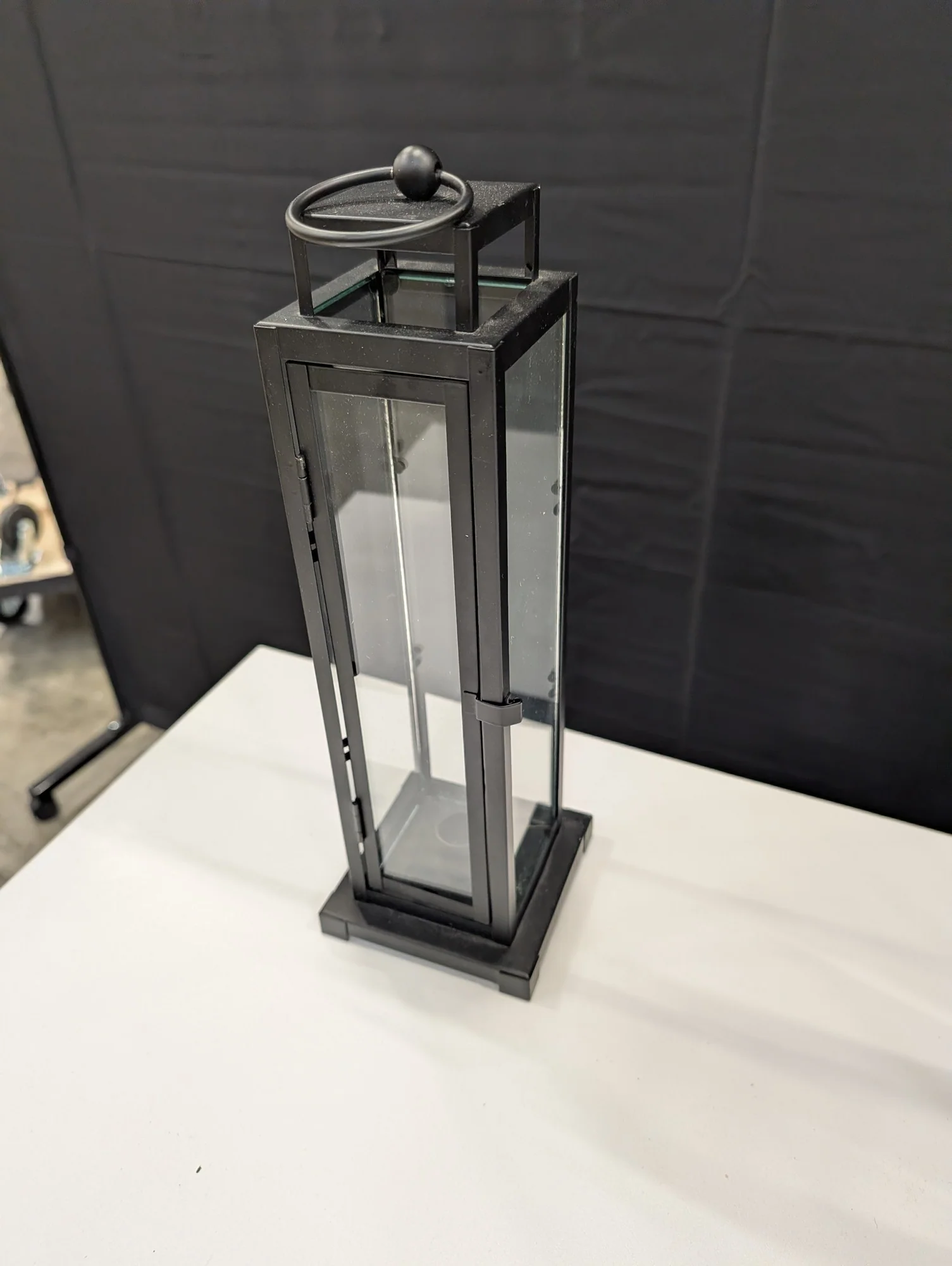 Set of Two Black Metal and Glass Pillar Candle Lanterns - Image 2