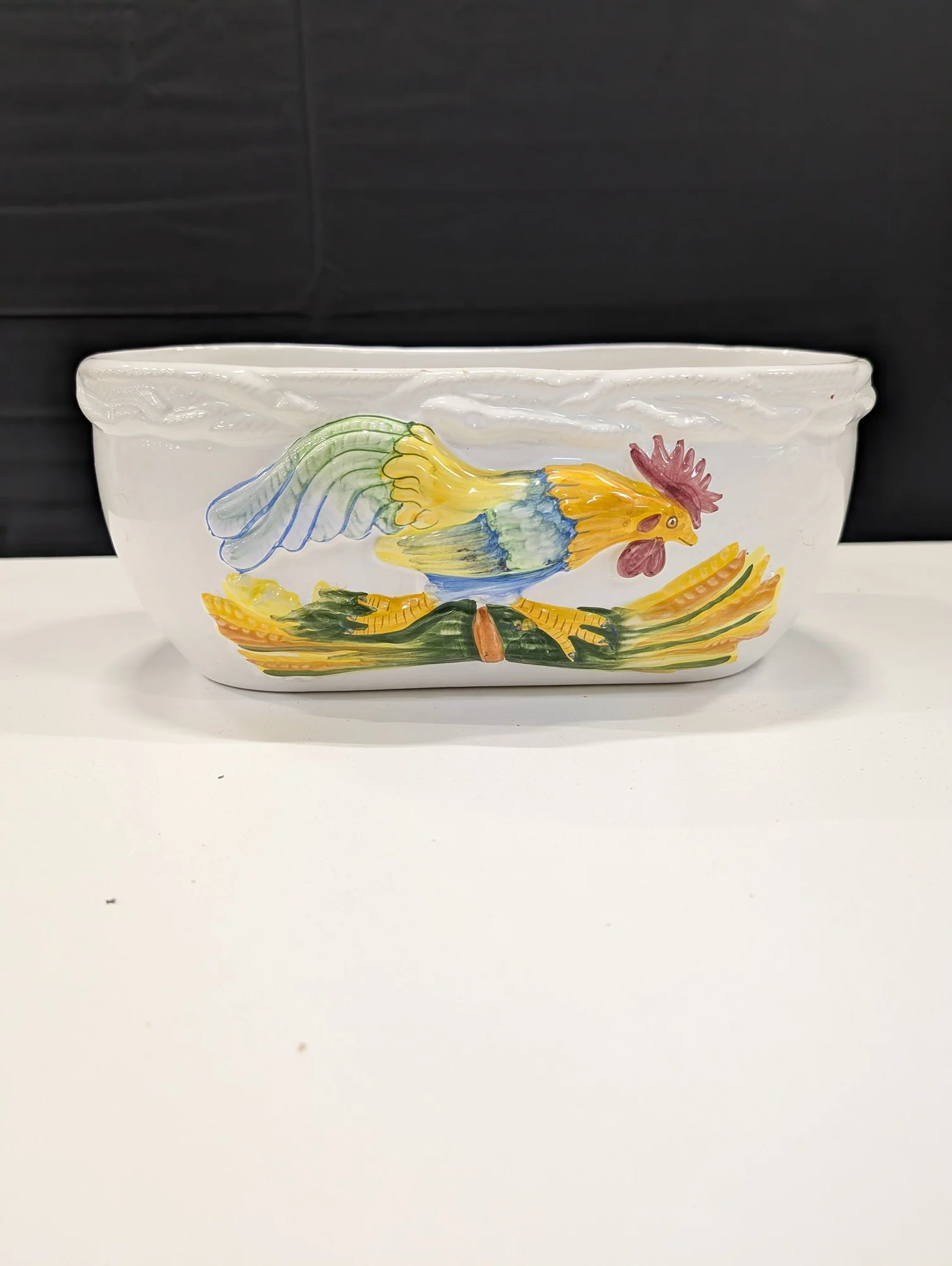 Barbot Portugal Hand Painted Rooster Ceramic Serving Bowl Planter - Image 3