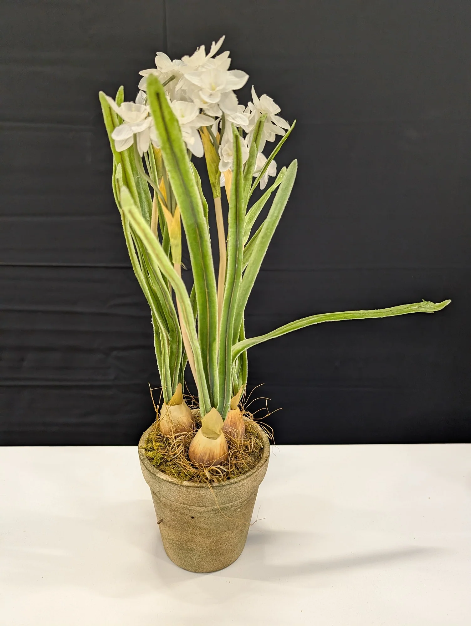 Realistic Potted White Daffodil Faux Floral Arrangement - Image 2