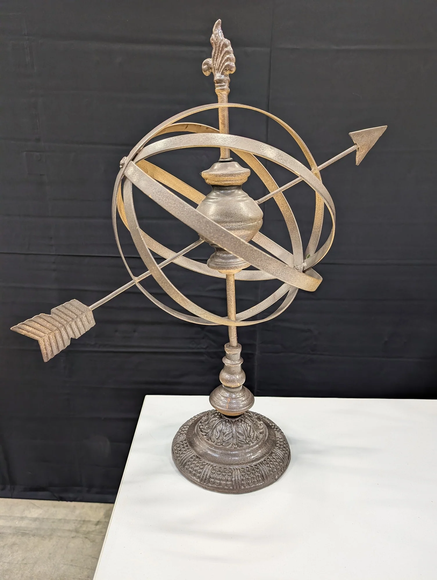 Rustic Metal Armillary Sphere Sculpture with Fleur-de-Lis Finial - Image 4