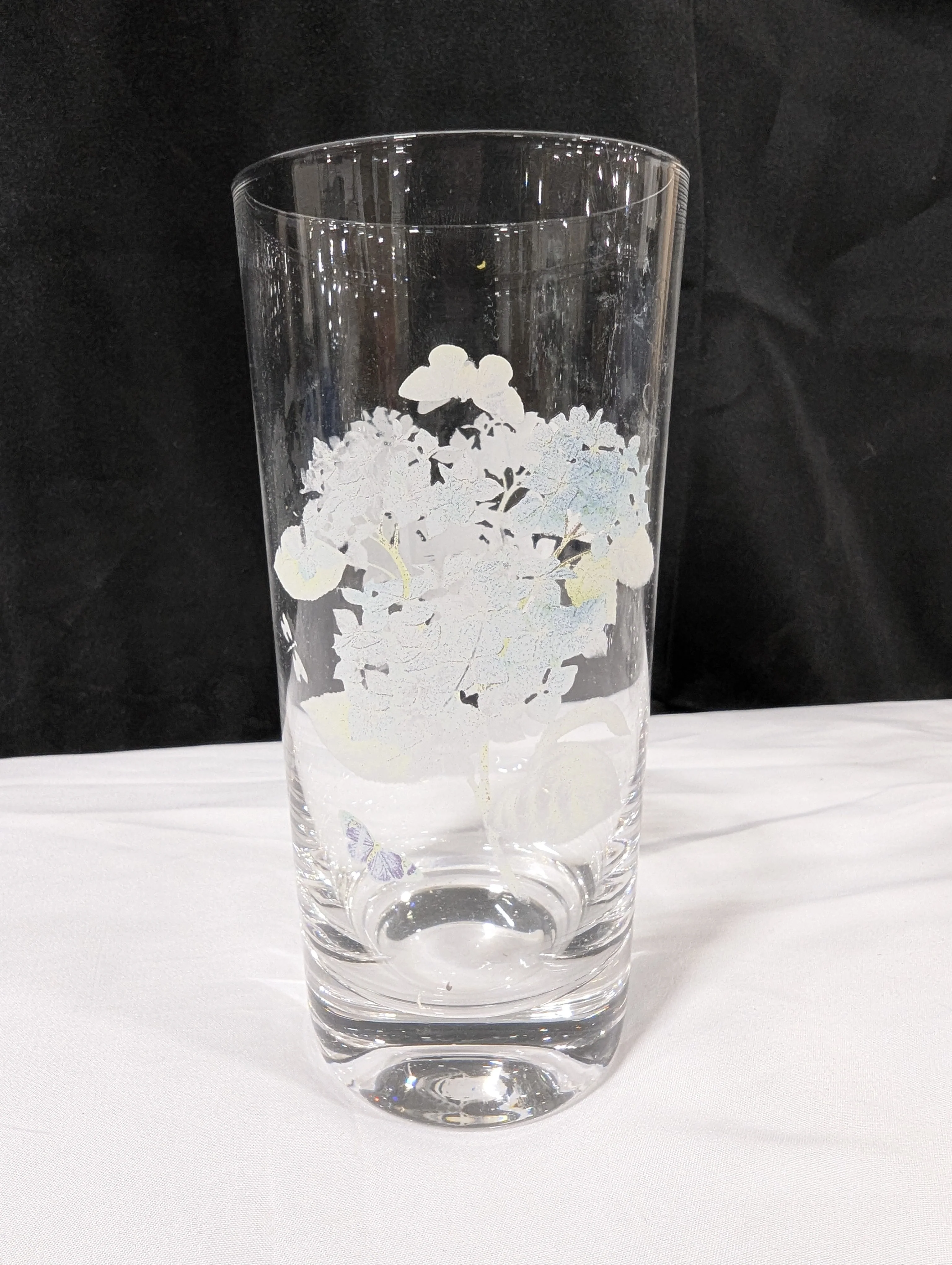 Set of Four Clear Glass Highball Tumblers with Assorted Floral Butterfly Designs - Image 2