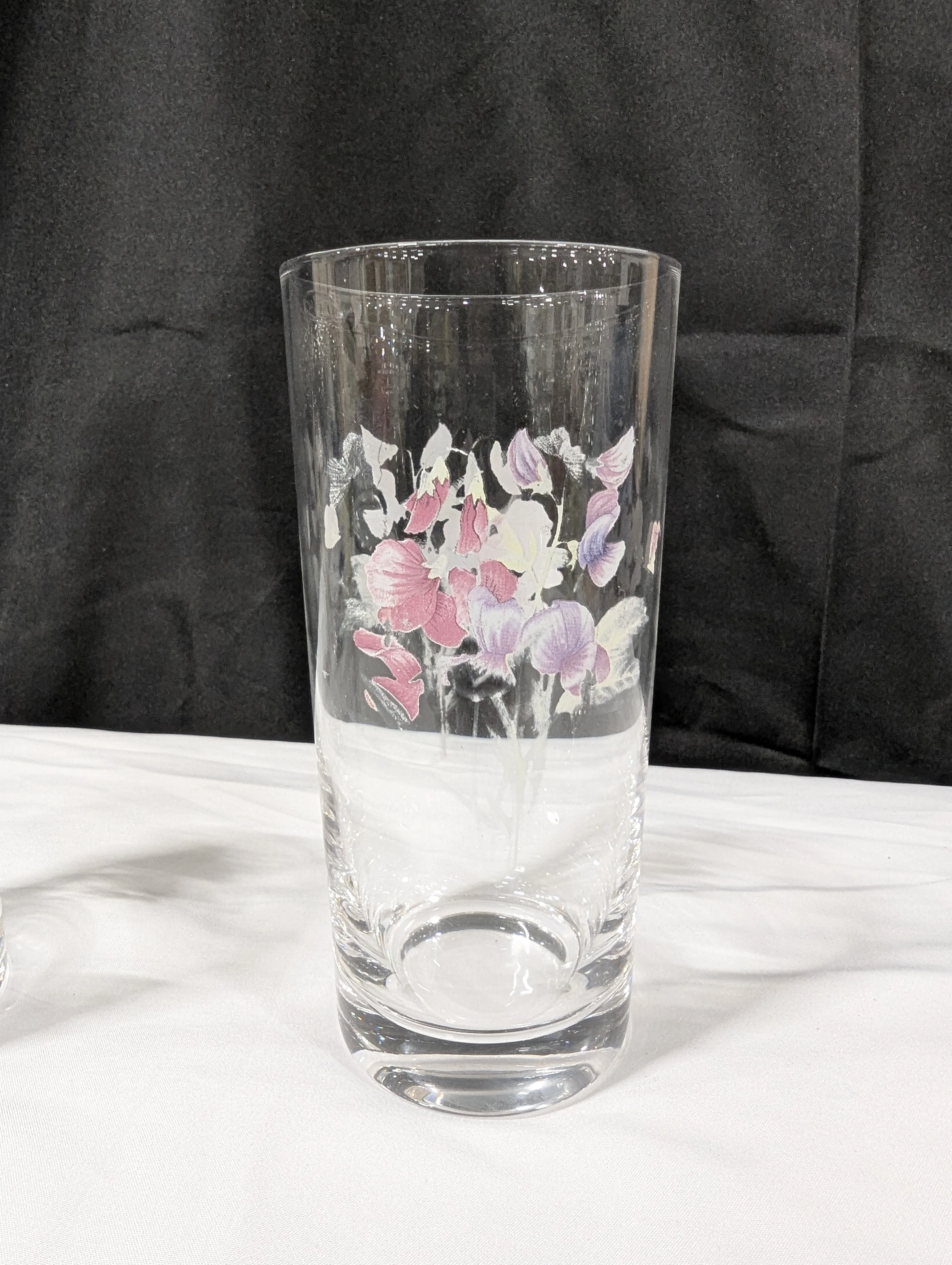Set of Four Clear Glass Highball Tumblers with Assorted Floral Butterfly Designs - Image 3