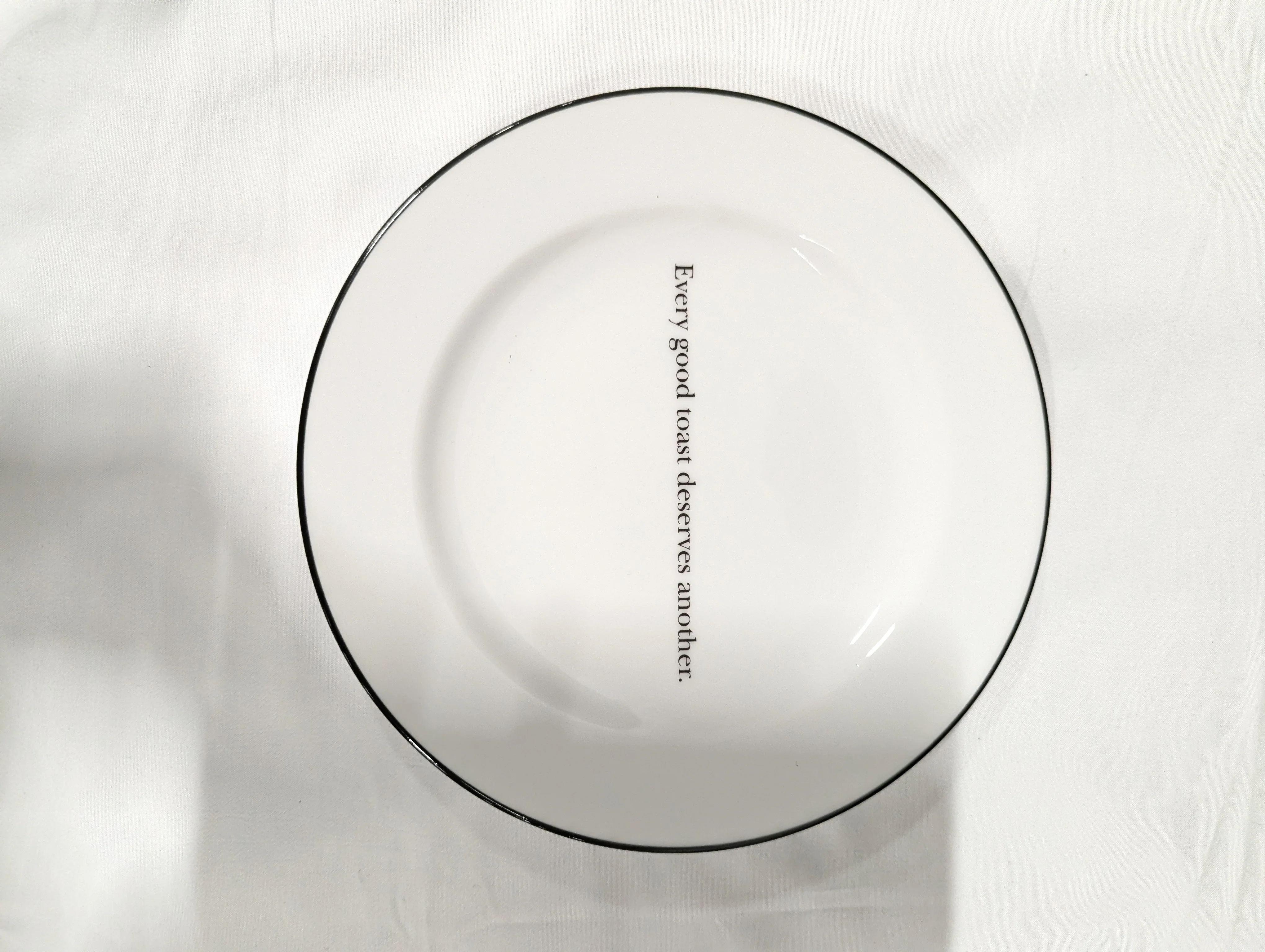 Whimsical White Ceramic Plate with Cocktail Quote Black Rim - Image 4