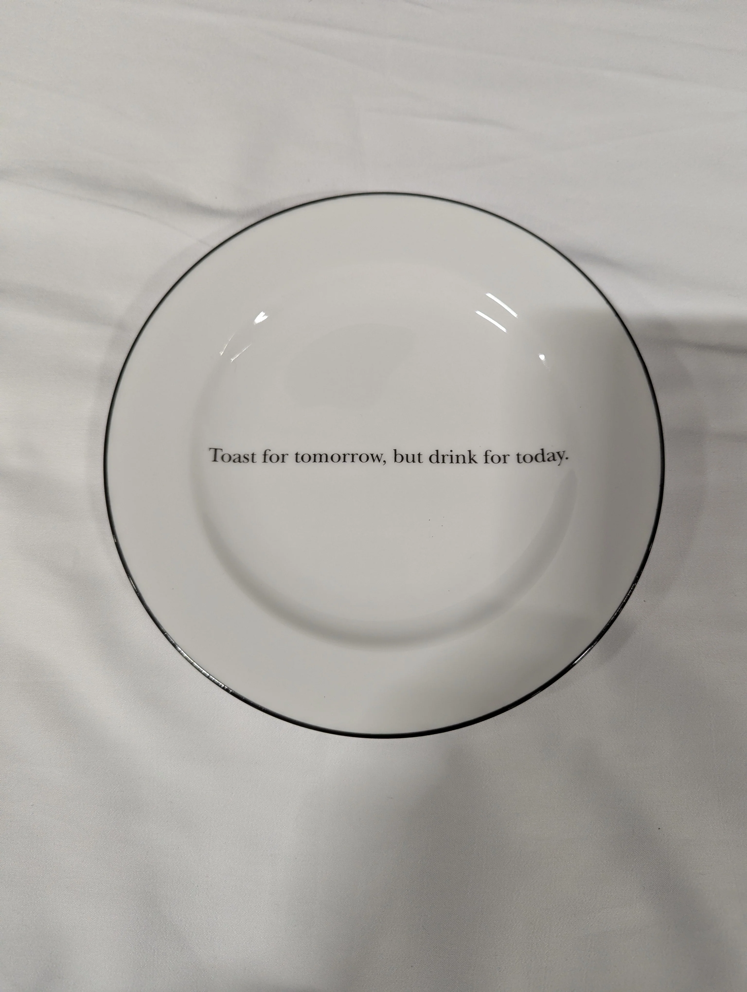 Whimsical White Ceramic Plate with Cocktail Quote Black Rim - Image 5