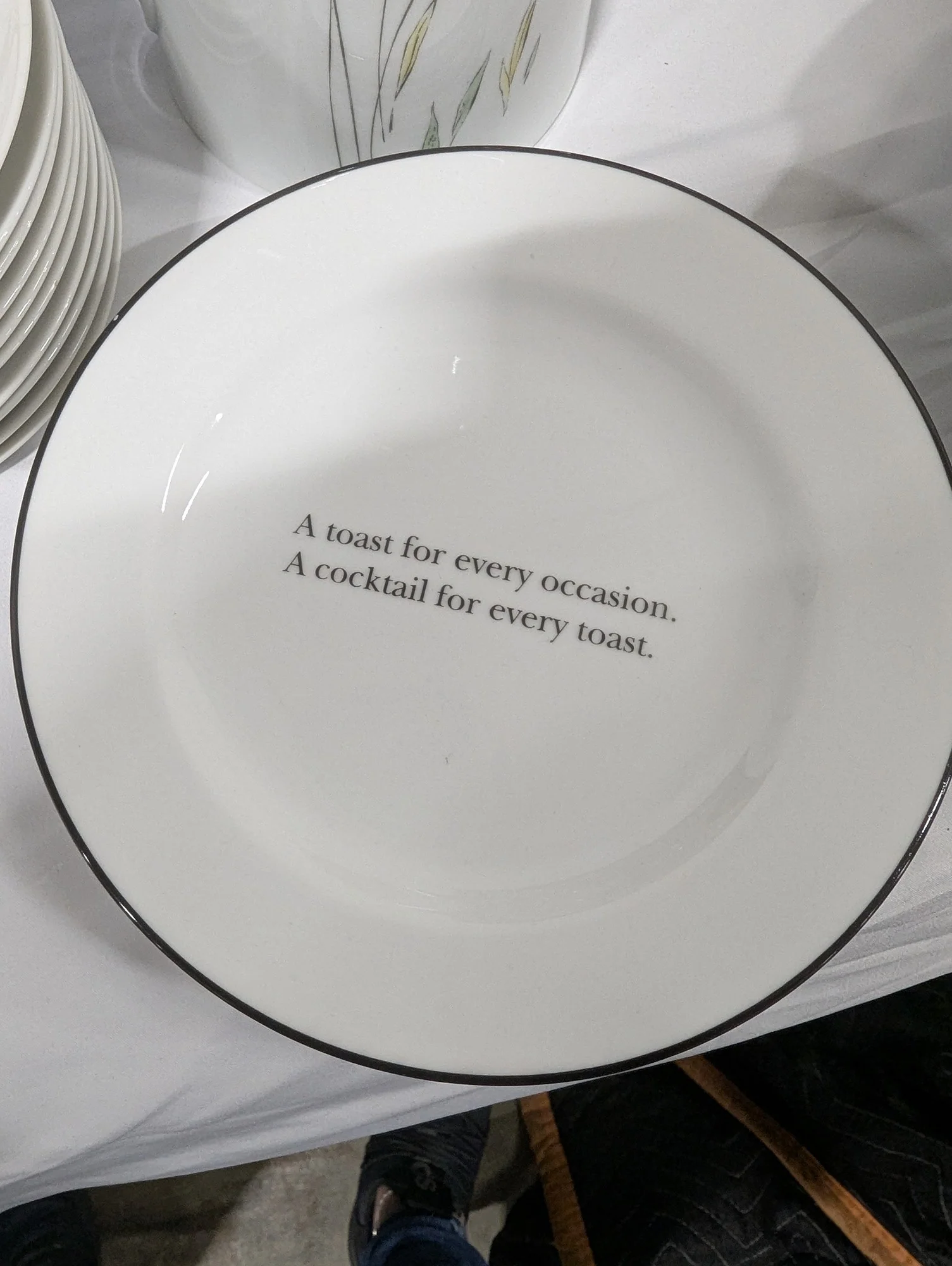 Whimsical White Ceramic Plate with Cocktail Quote Black Rim - Image 6