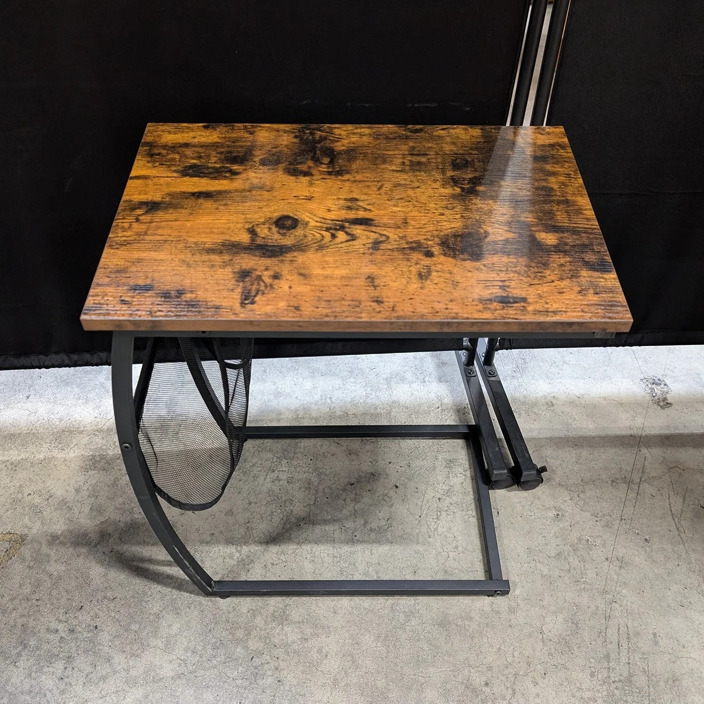 Industrial Rustic Rolling C-Table with Integrated Storage