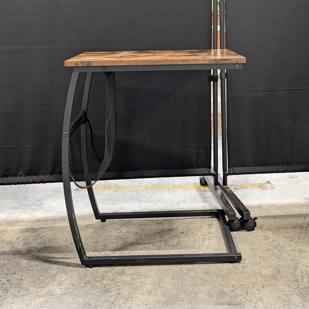 Industrial Rustic Rolling C-Table with Integrated Storage - Image 2