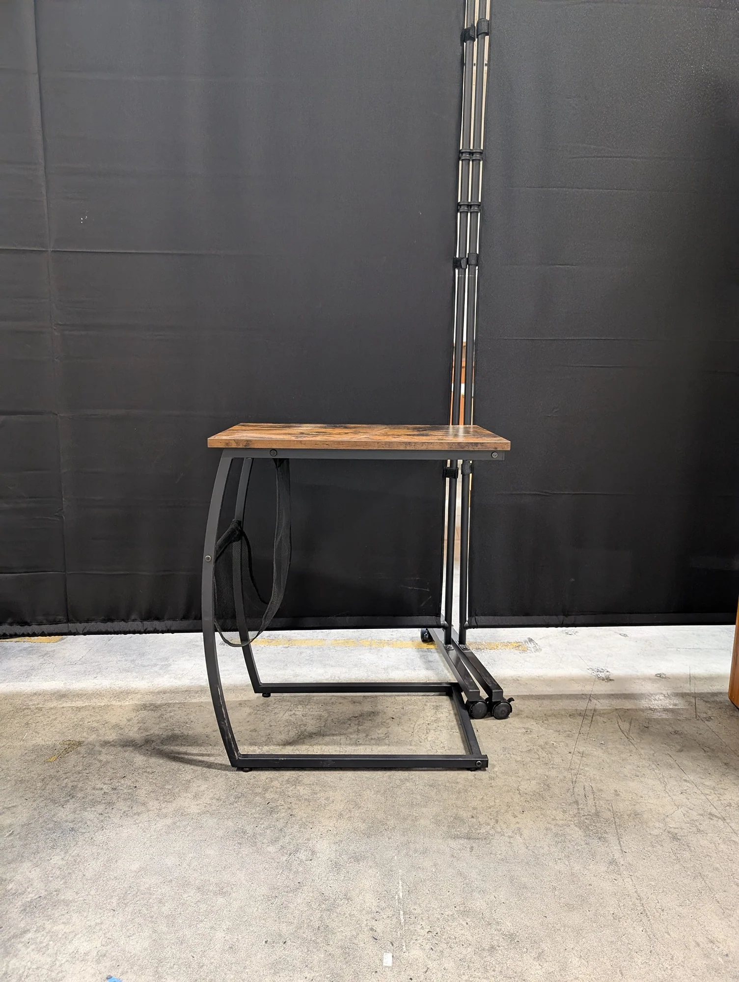 Industrial Rustic Rolling C-Table with Integrated Storage - Image 3