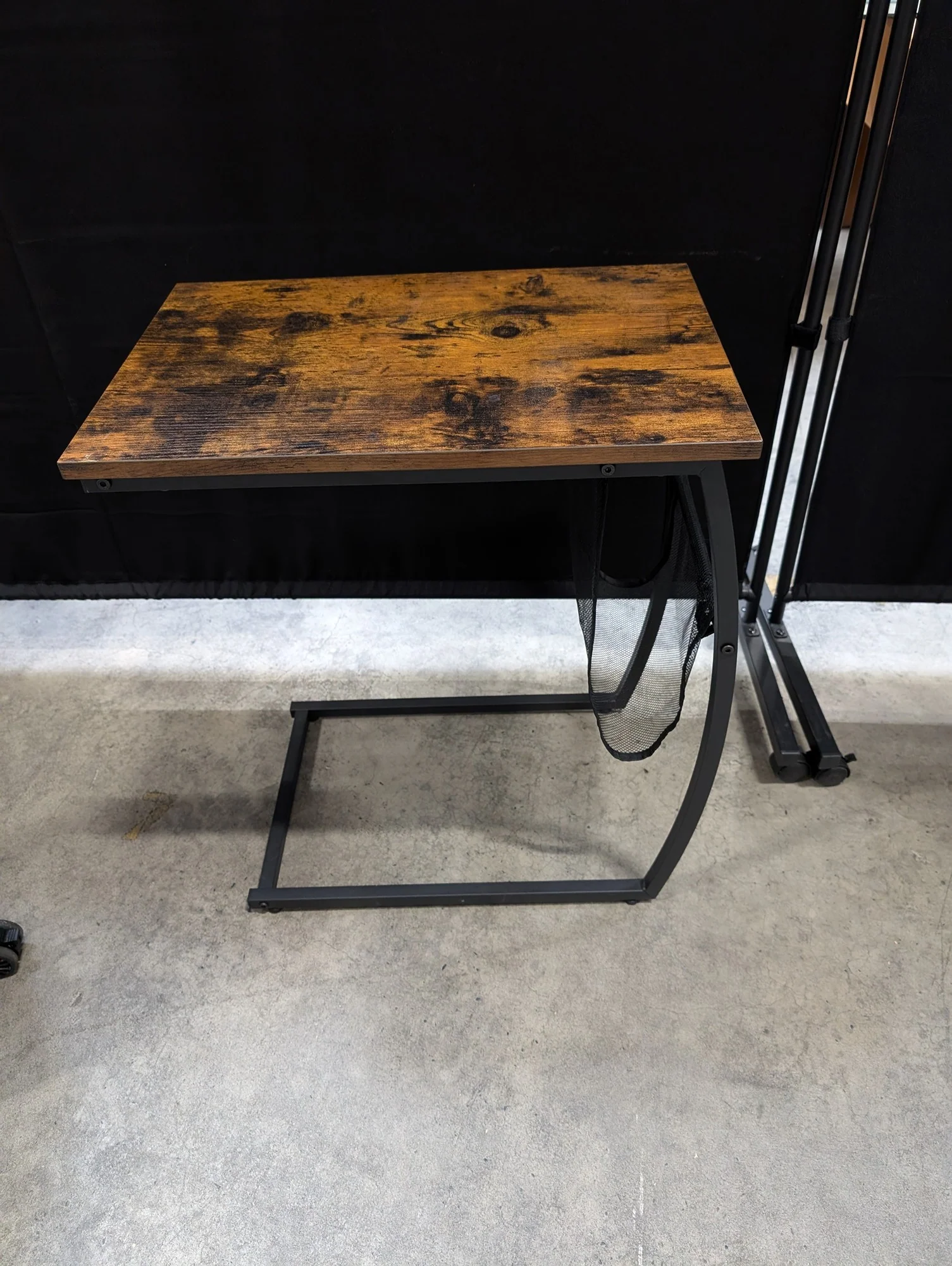 Industrial Rustic Rolling C-Table with Integrated Storage - Image 4