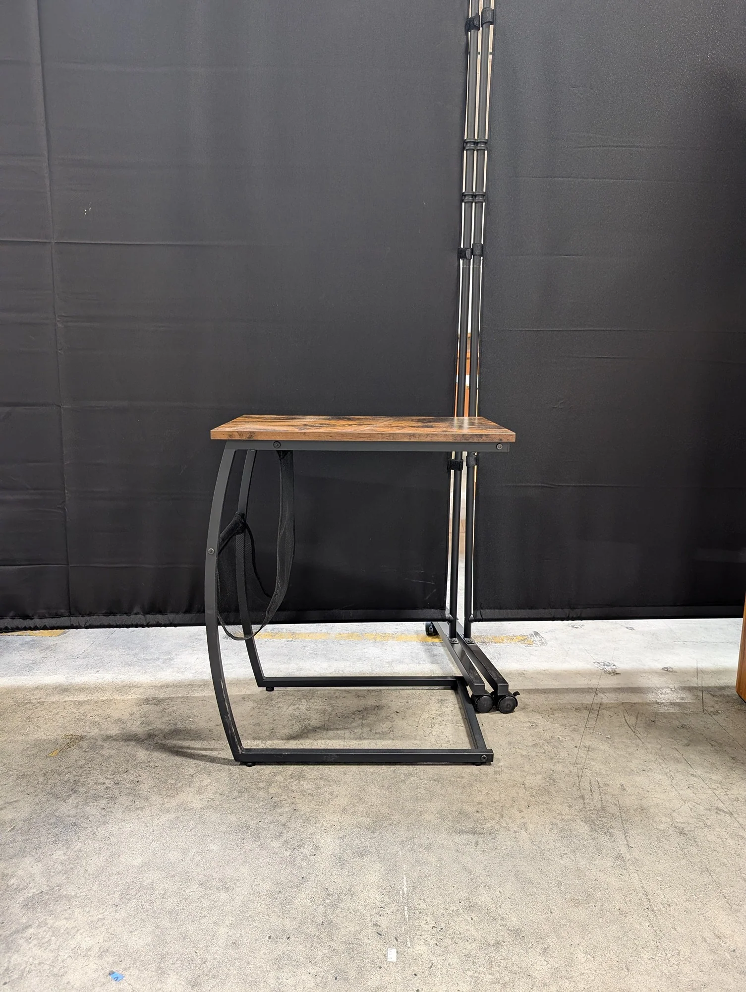 Industrial Rustic Rolling C-Table with Integrated Storage - Image 5