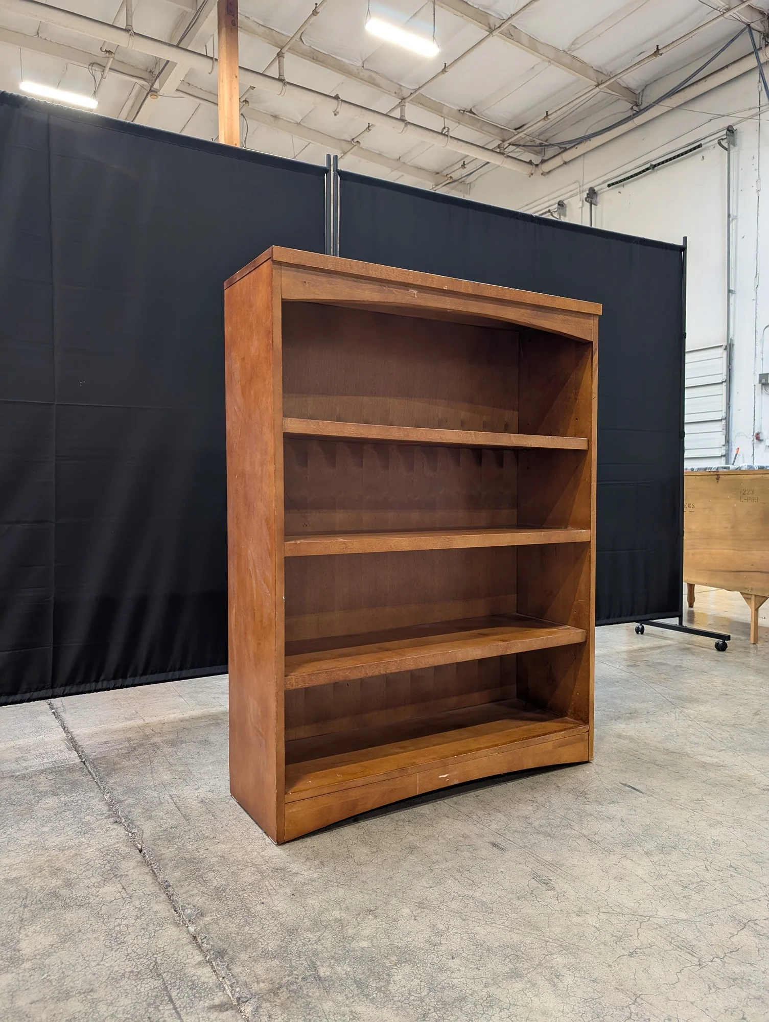 Compact Stained Wood Bookcase with Arched Top - Image 2