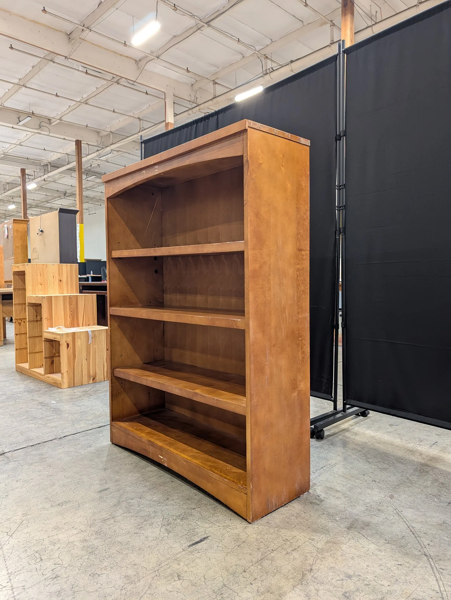 Compact Stained Wood Bookcase with Arched Top - Image 3