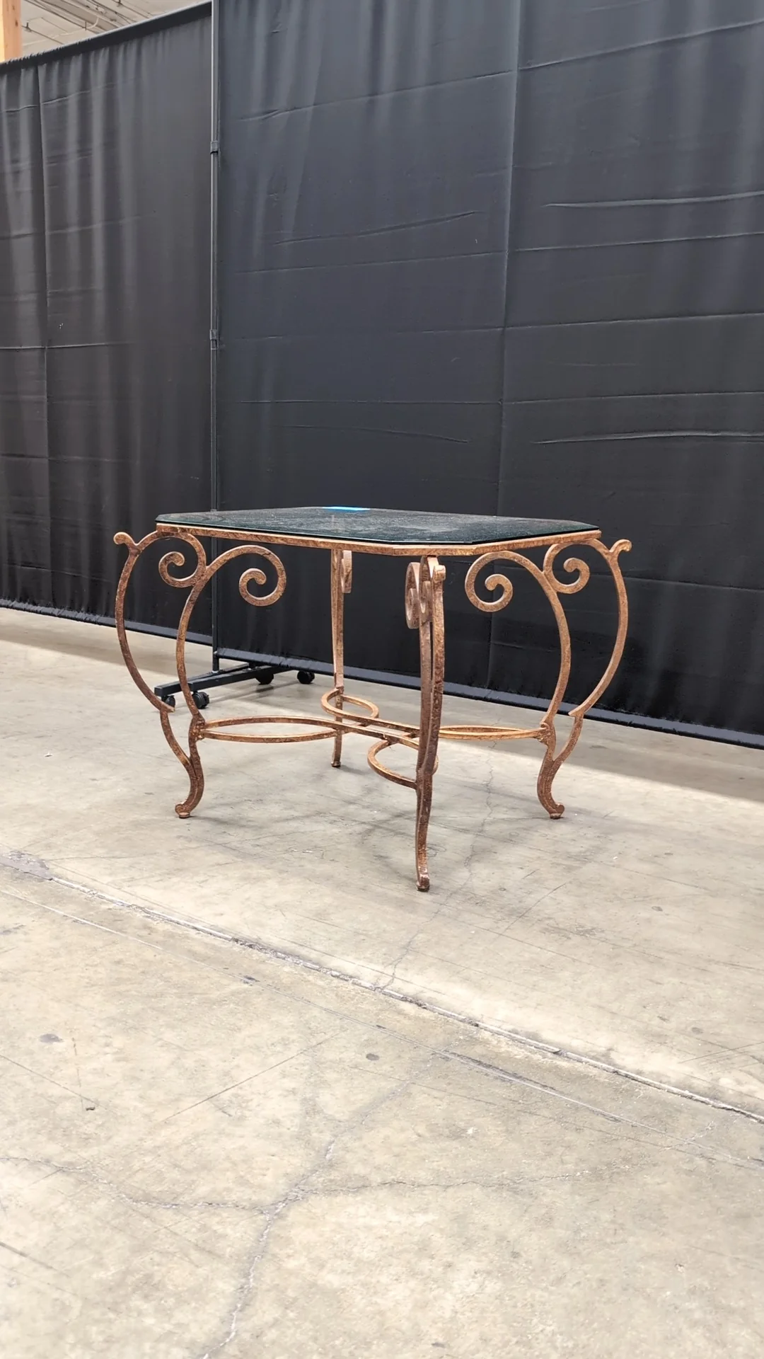 Octagonal Glass Top Accent Table with Scrollwork Metal Base - Image 3