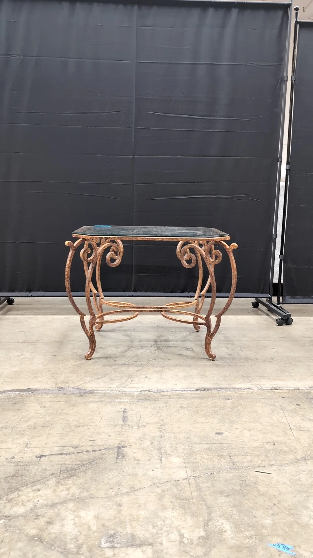Octagonal Glass Top Accent Table with Scrollwork Metal Base - Image 4