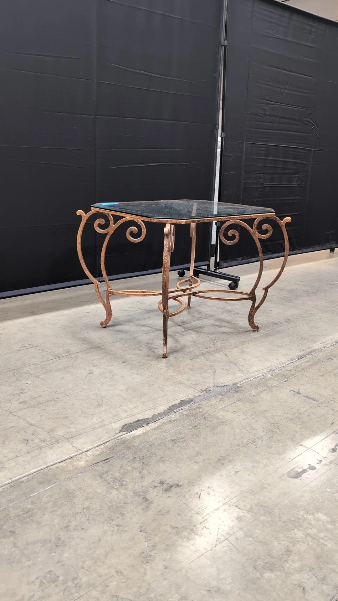Octagonal Glass Top Accent Table with Scrollwork Metal Base - Image 5