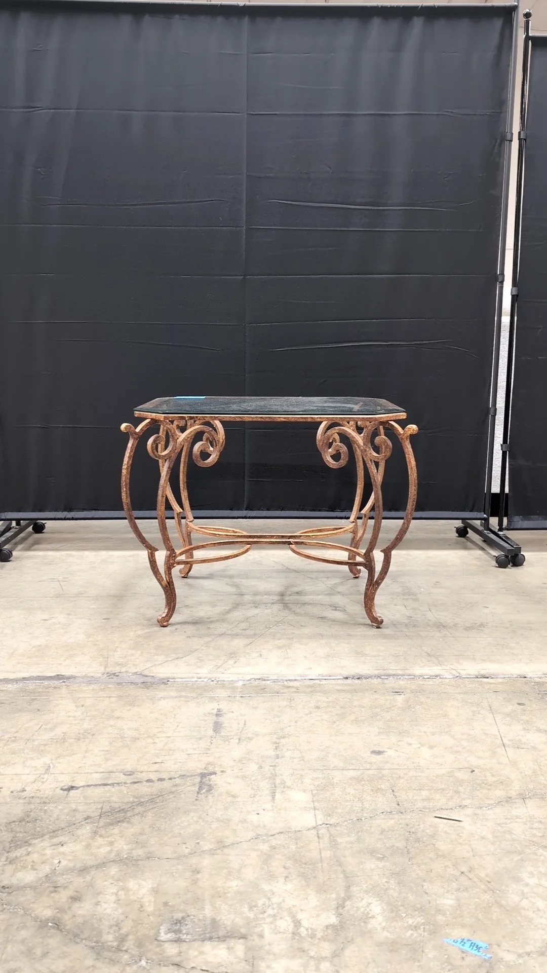 Octagonal Glass Top Accent Table with Scrollwork Metal Base - Image 6