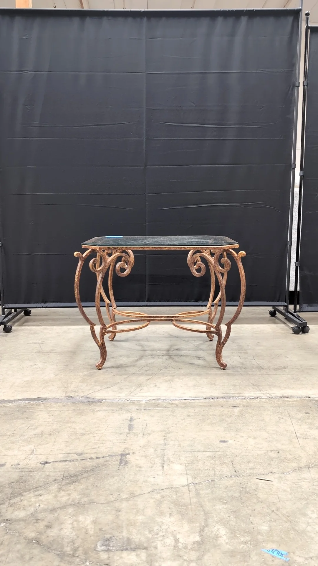 Octagonal Glass Top Accent Table with Scrollwork Metal Base - Image 7
