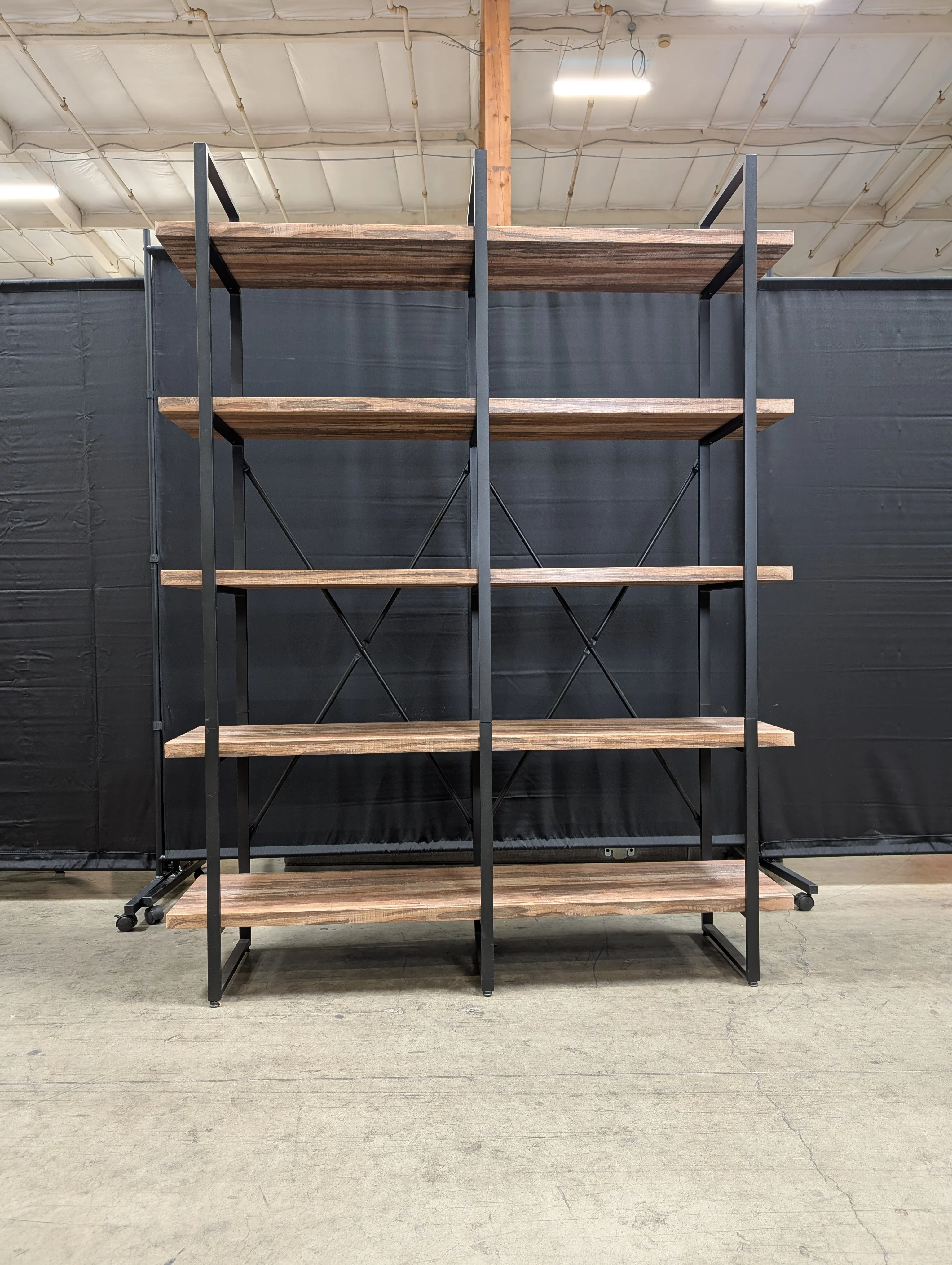 Five-Tier Industrial Wood and Metal Bookshelf - Image 2