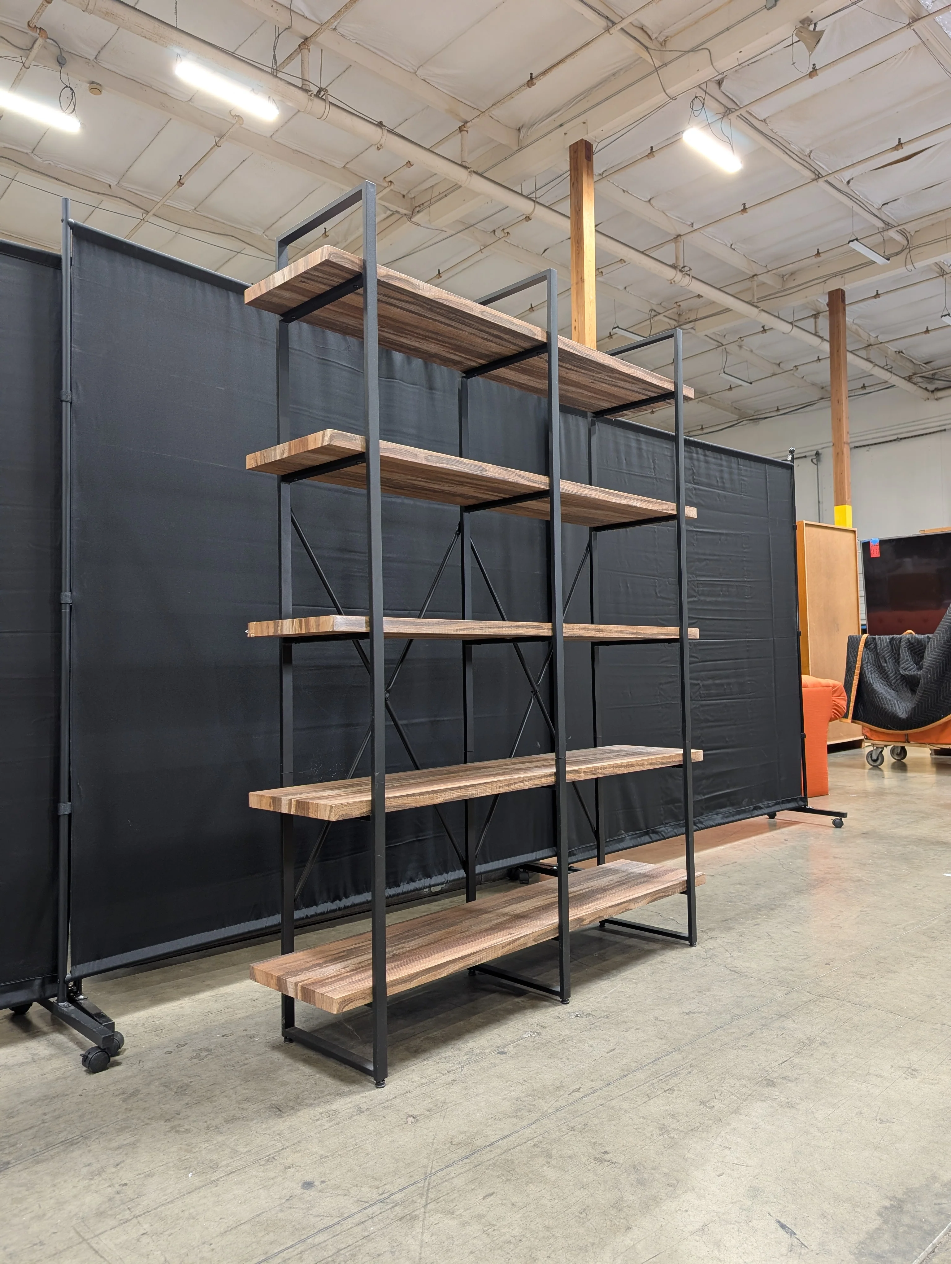 Five-Tier Industrial Wood and Metal Bookshelf - Image 3