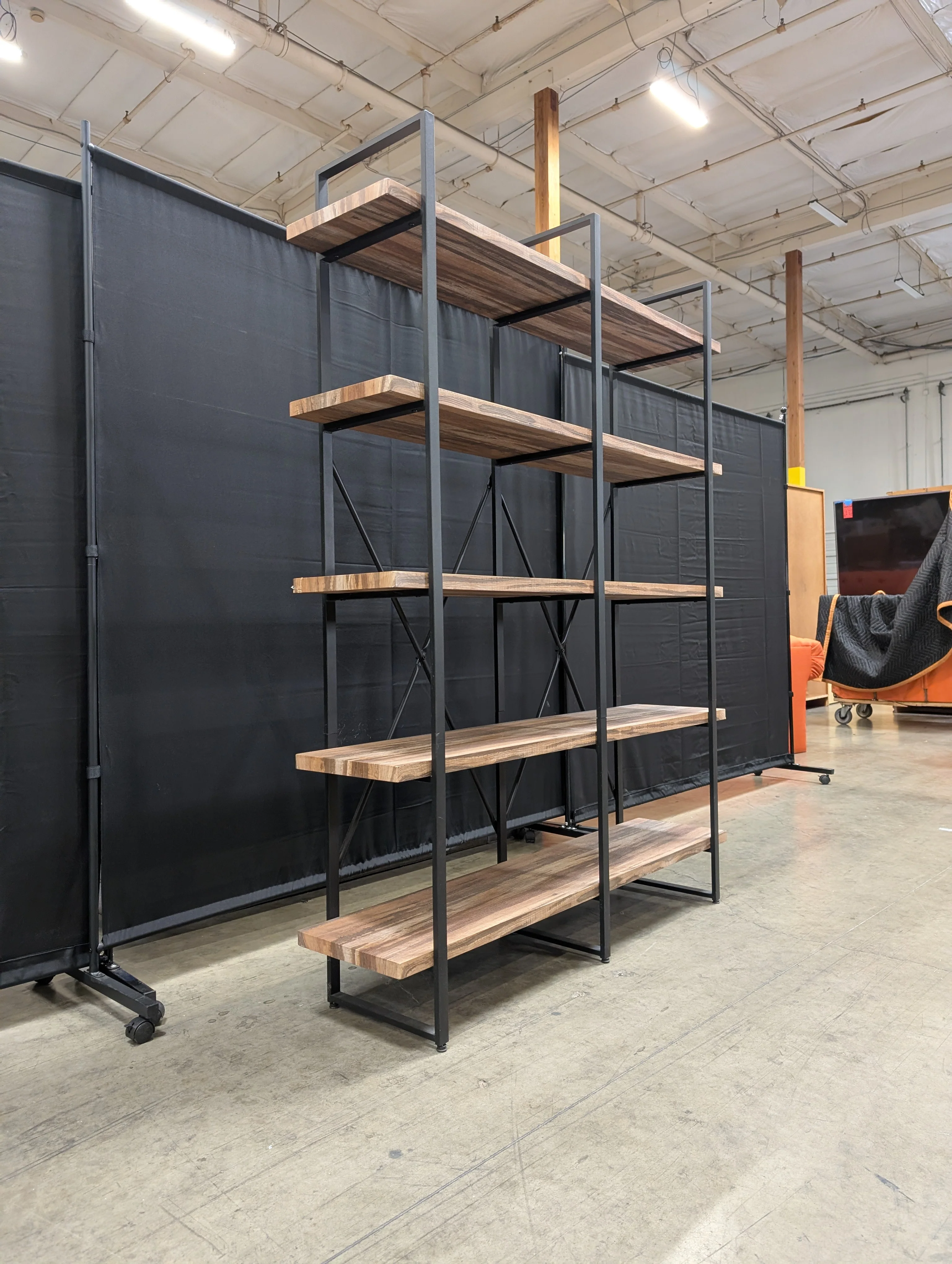 Five-Tier Industrial Wood and Metal Bookshelf - Image 5