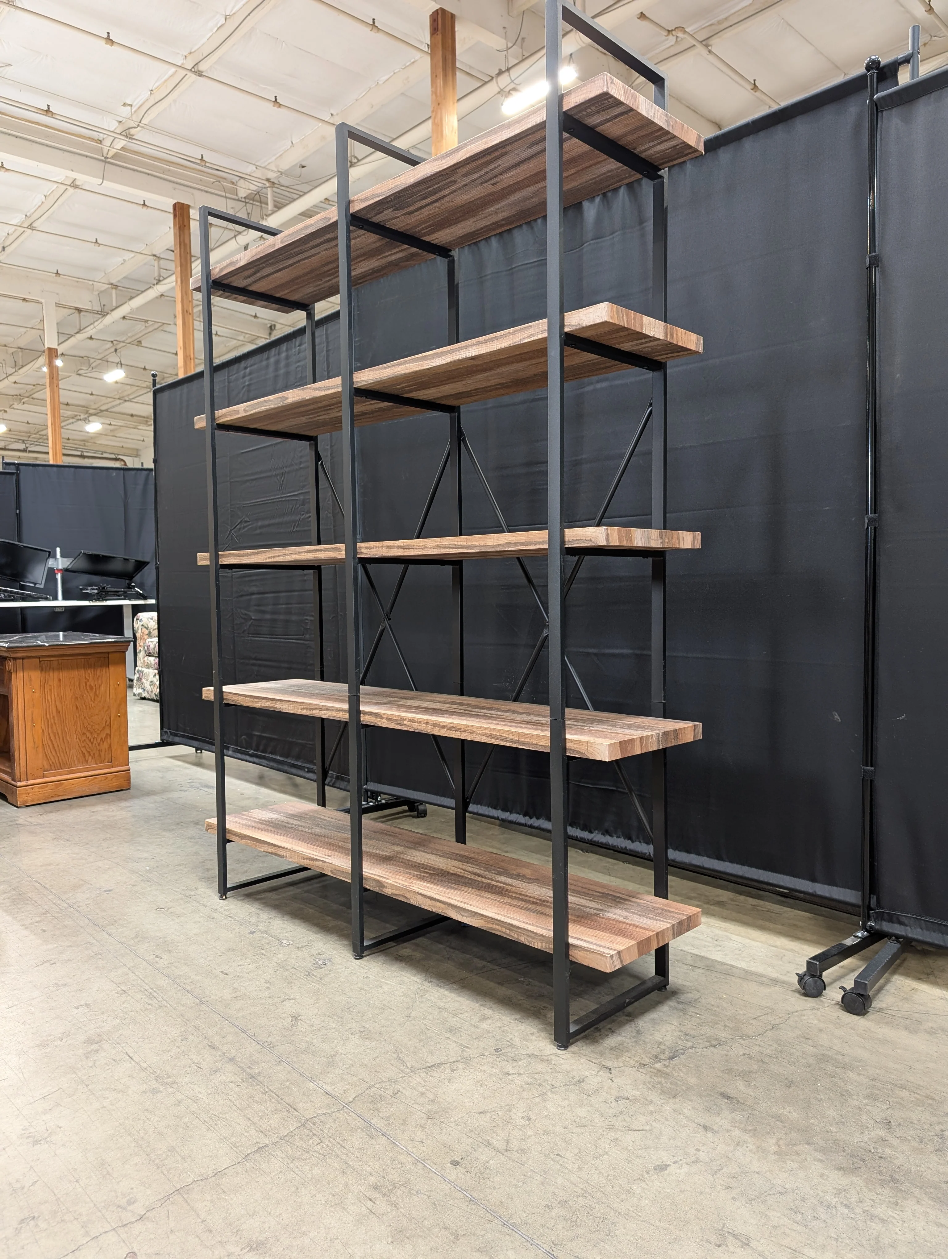 Five-Tier Industrial Wood and Metal Bookshelf - Image 6
