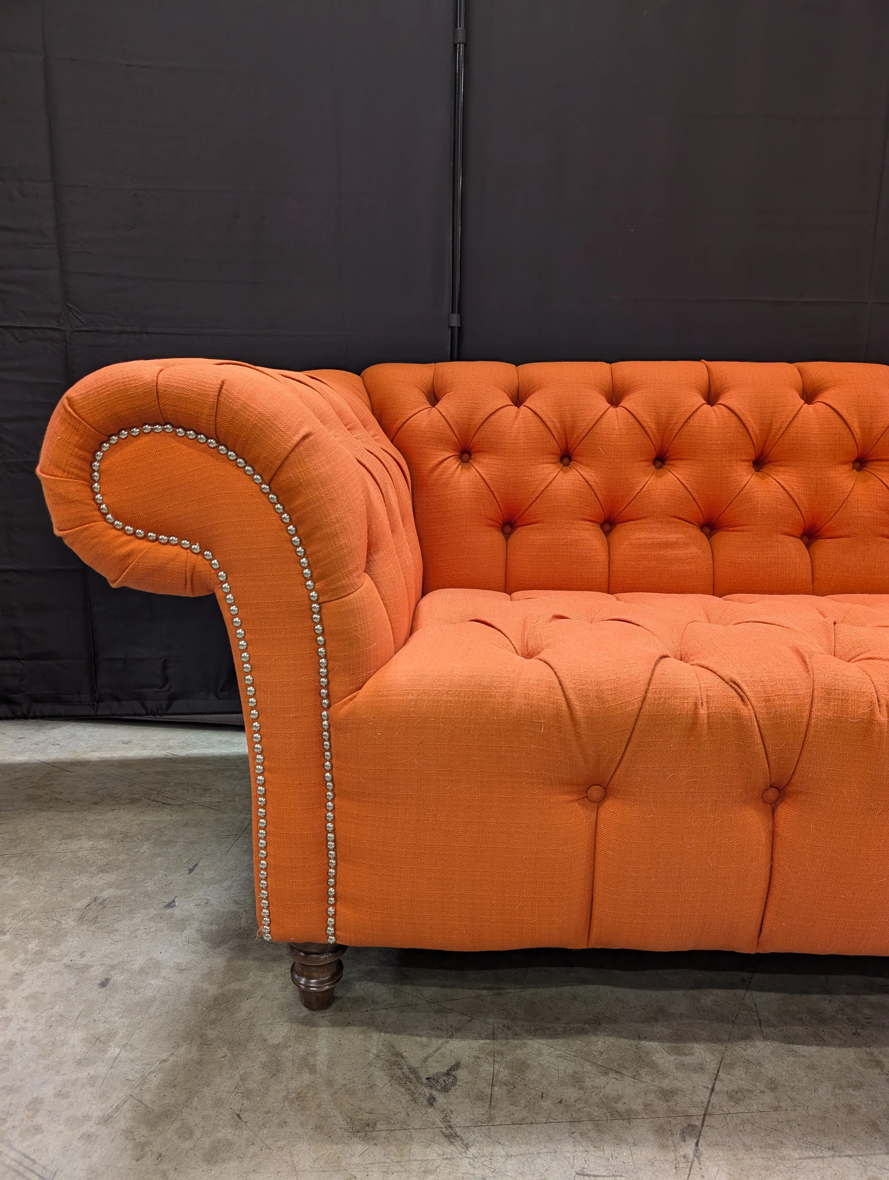 Vibrant Orange Button-Tufted Chesterfield Style Settee - Image 10